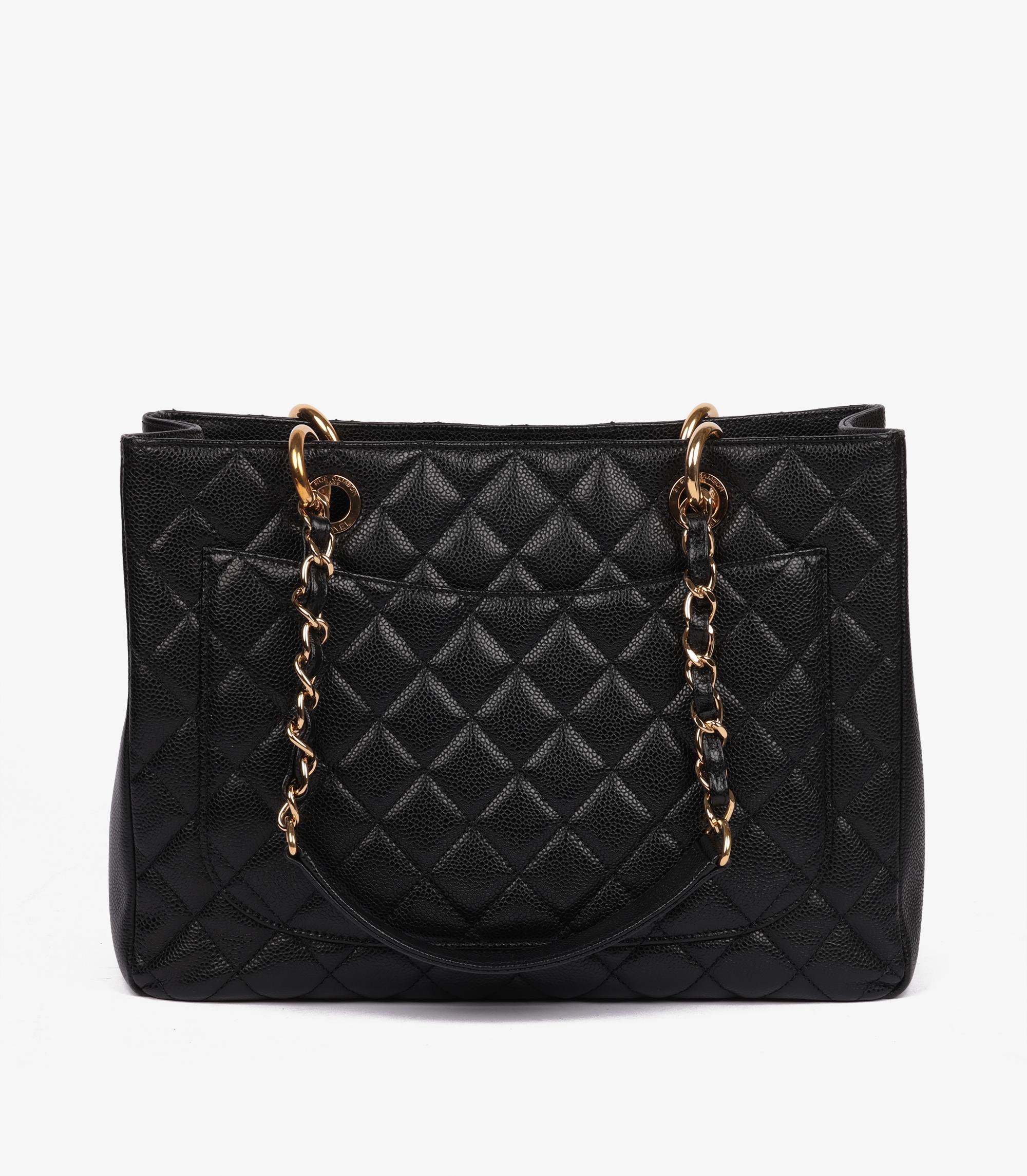 Chanel Black Quilted Caviar Leather Grand Shopping Tote GST For Sale 1