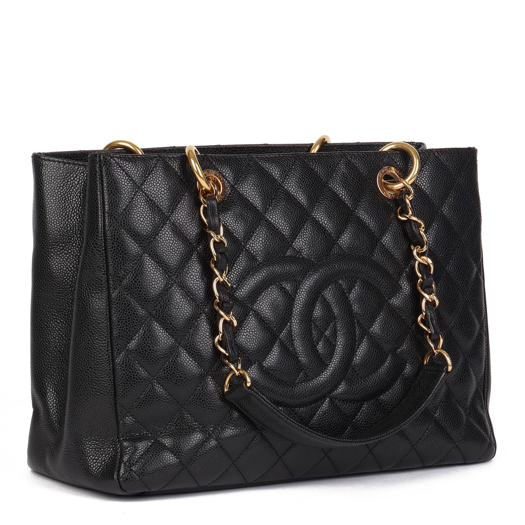 Women's Chanel Black Quilted Caviar Leather Grand Shopping Tote GST
