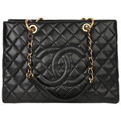 Chanel Schwarz gesteppt Kaviar Leder Grand Shopping Tote GST