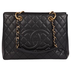 Used Chanel Black Quilted Caviar Leather Grand Shopping Tote GST