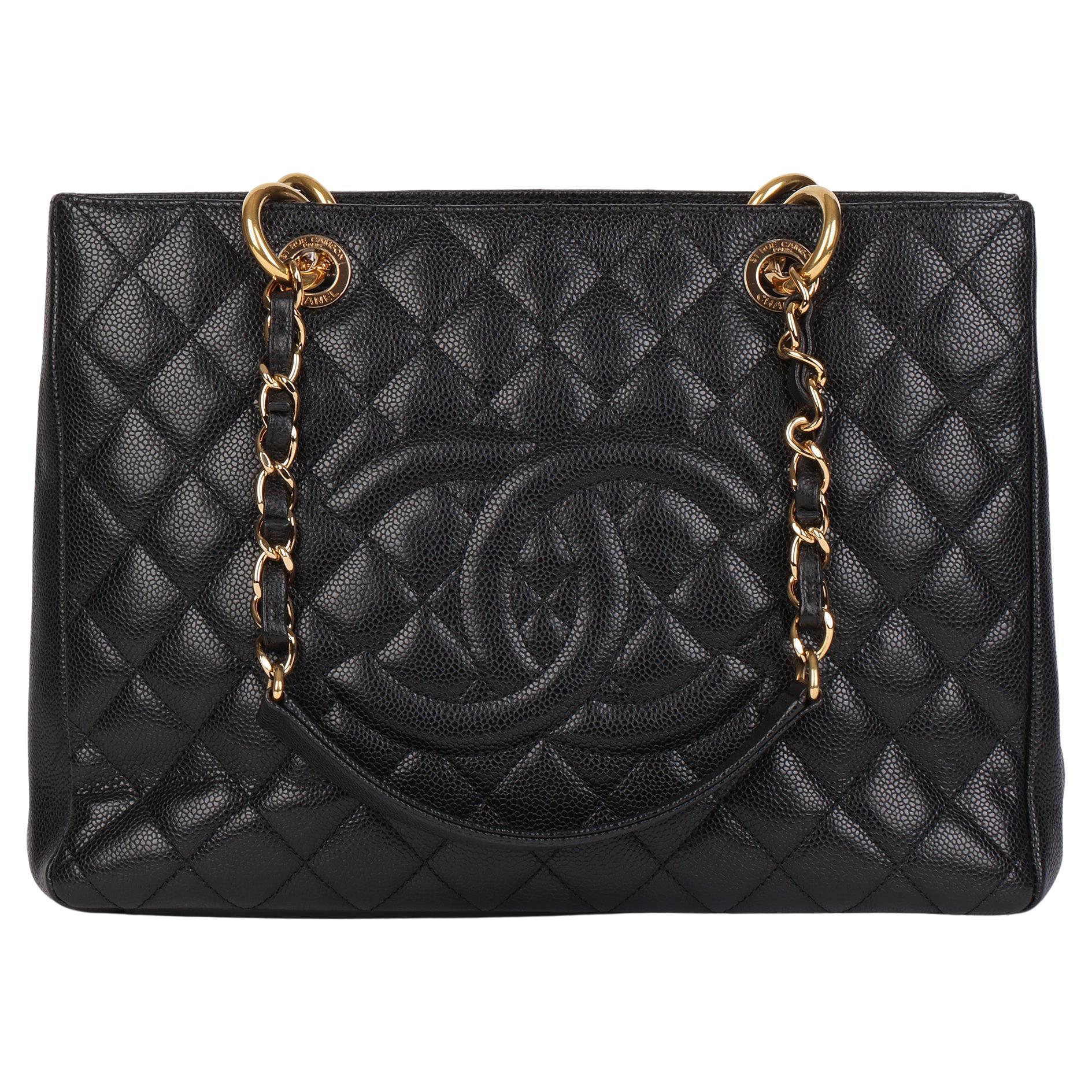 Chanel Black Quilted Caviar Leather Grand Shopping Tote GST