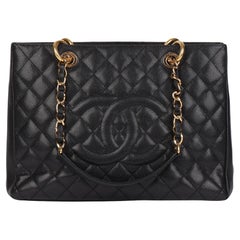 Used Chanel Black Quilted Caviar Leather Grand Shopping Tote GST