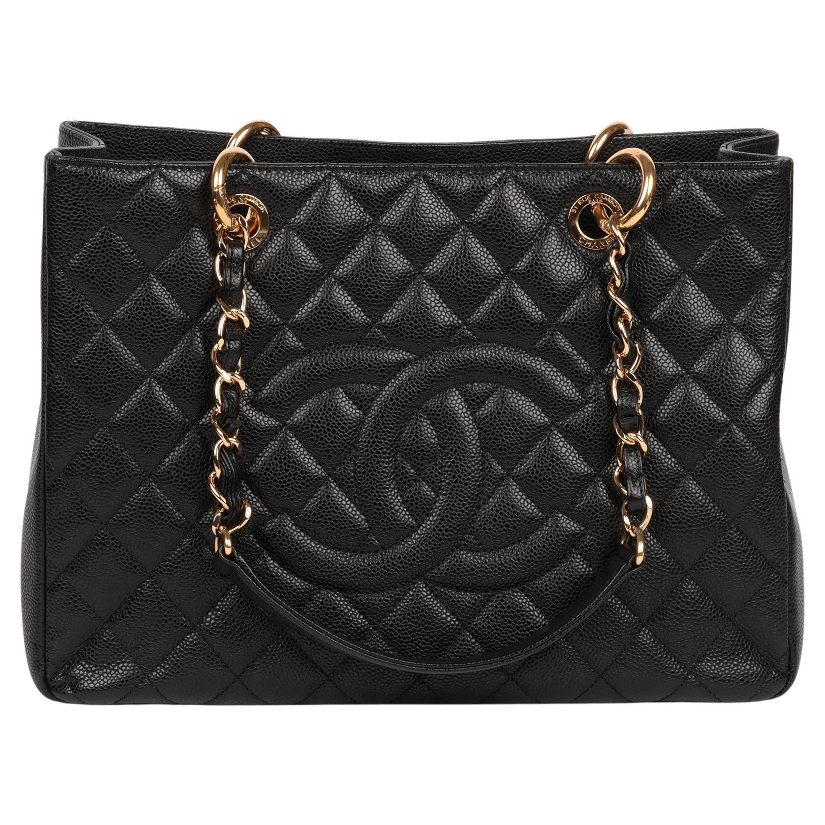 Chanel Black Quilted Caviar Leather Grand Shopping Tote GST For Sale