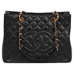 Used Chanel Black Quilted Caviar Leather Grand Shopping Tote GST
