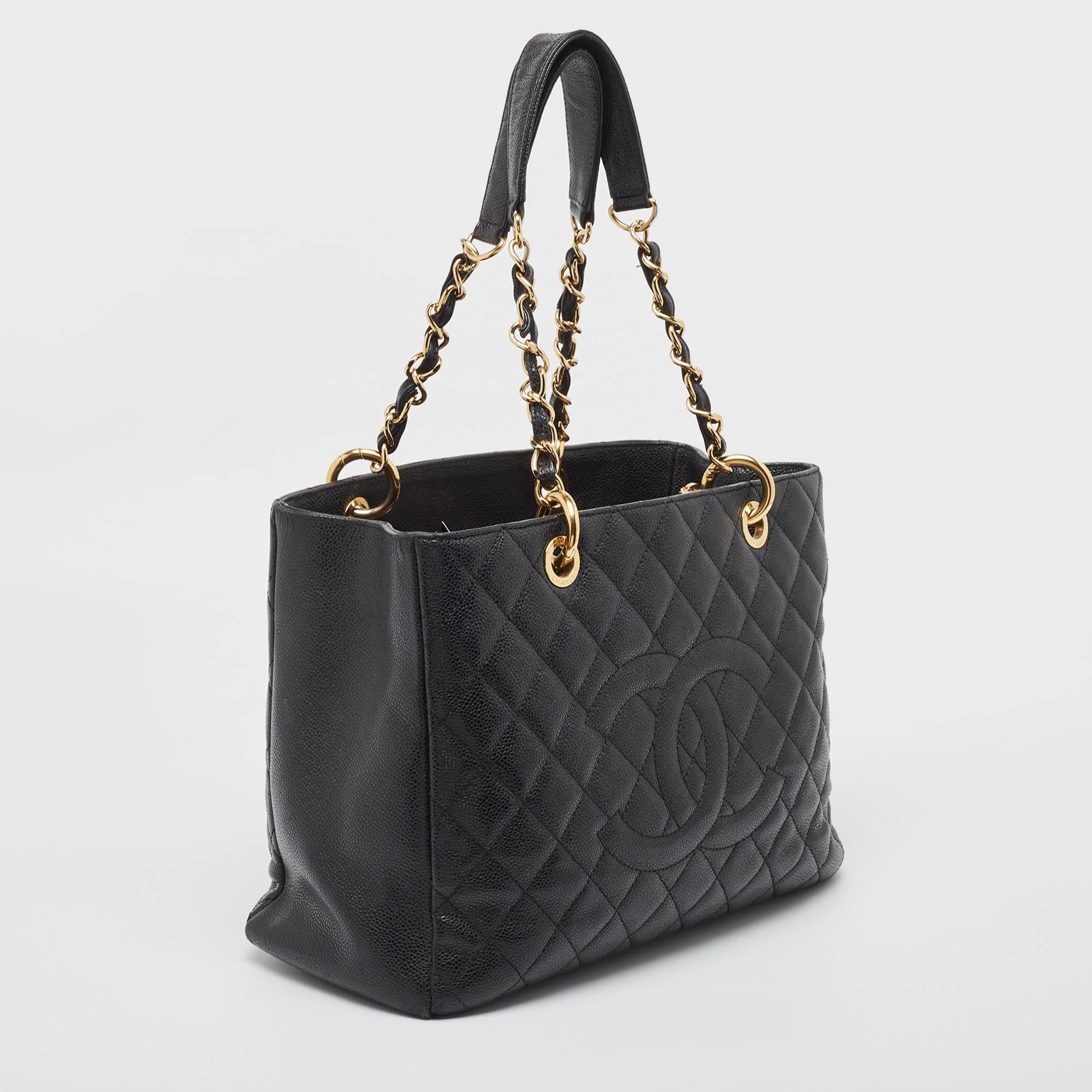 Women's Chanel Black Quilted Caviar Leather GST Shopper Tote