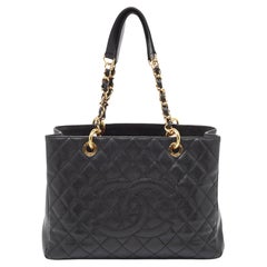 Chanel Schwarze gesteppte Kaviar-Leder GST Shopper Tote