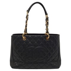 Used Chanel Black Quilted Caviar Leather GST Tote