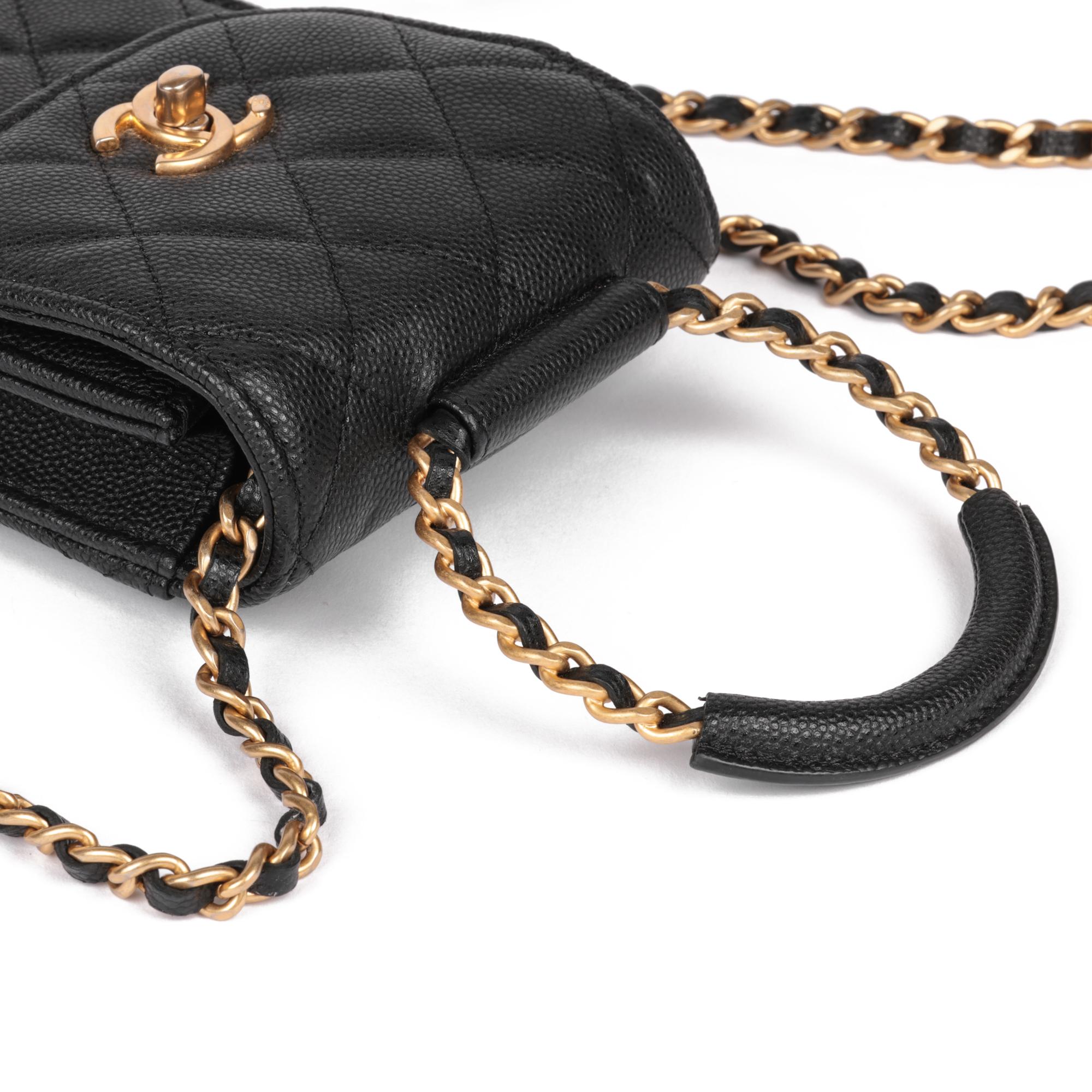 Chanel Black Quilted Caviar Leather In The Loop Phone Holder-with-Chain In Excellent Condition In Bishop's Stortford, Hertfordshire