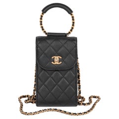 Chanel Black Quilted Caviar Leather In The Loop Phone Holder-with-Chain