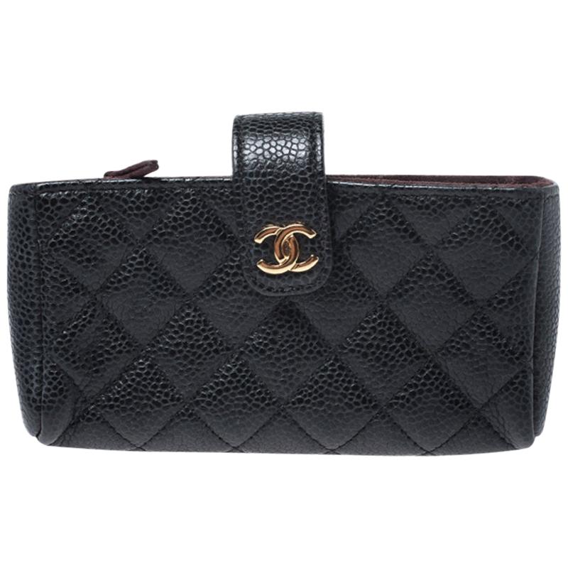 Chanel Black Quilted Caviar Leather iPhone Pouch