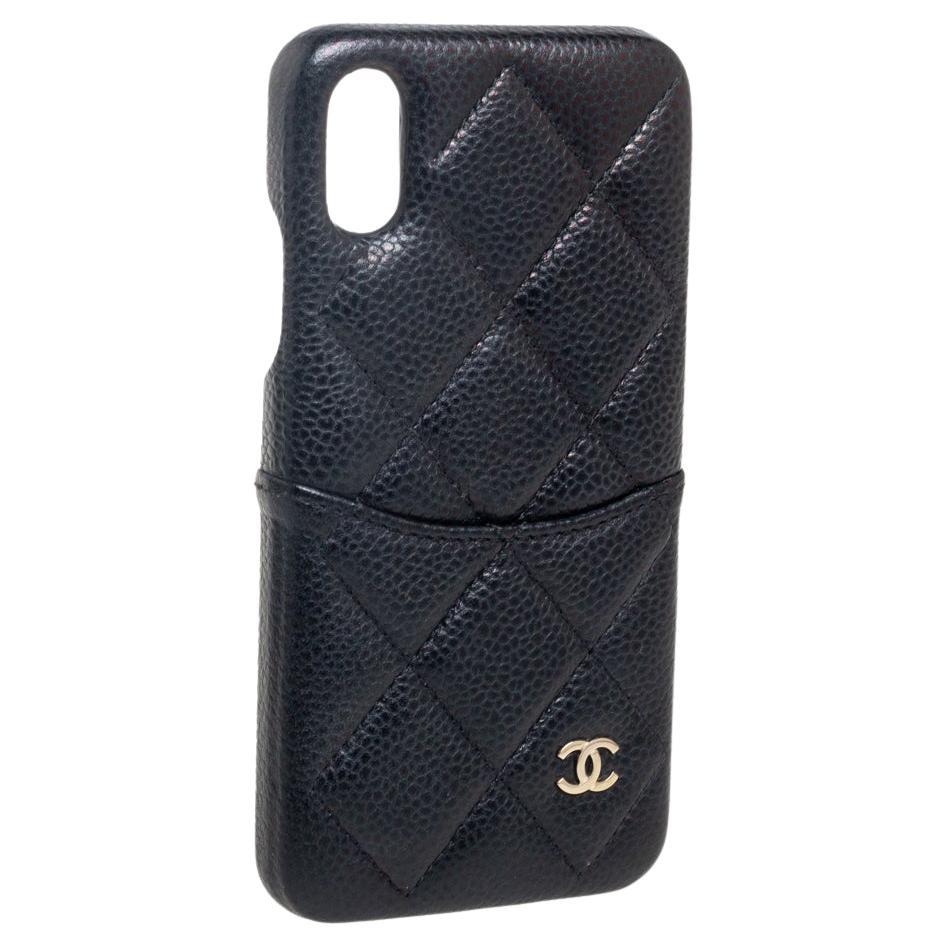 Chanel Black Quilted Caviar Leather Iphone X Case For Sale At 1stdibs