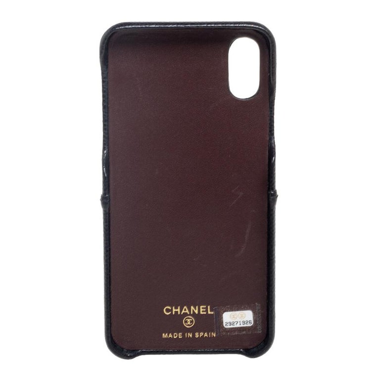 Chanel Black Quilted Caviar Leather iPhone X Case For Sale at 1stDibs