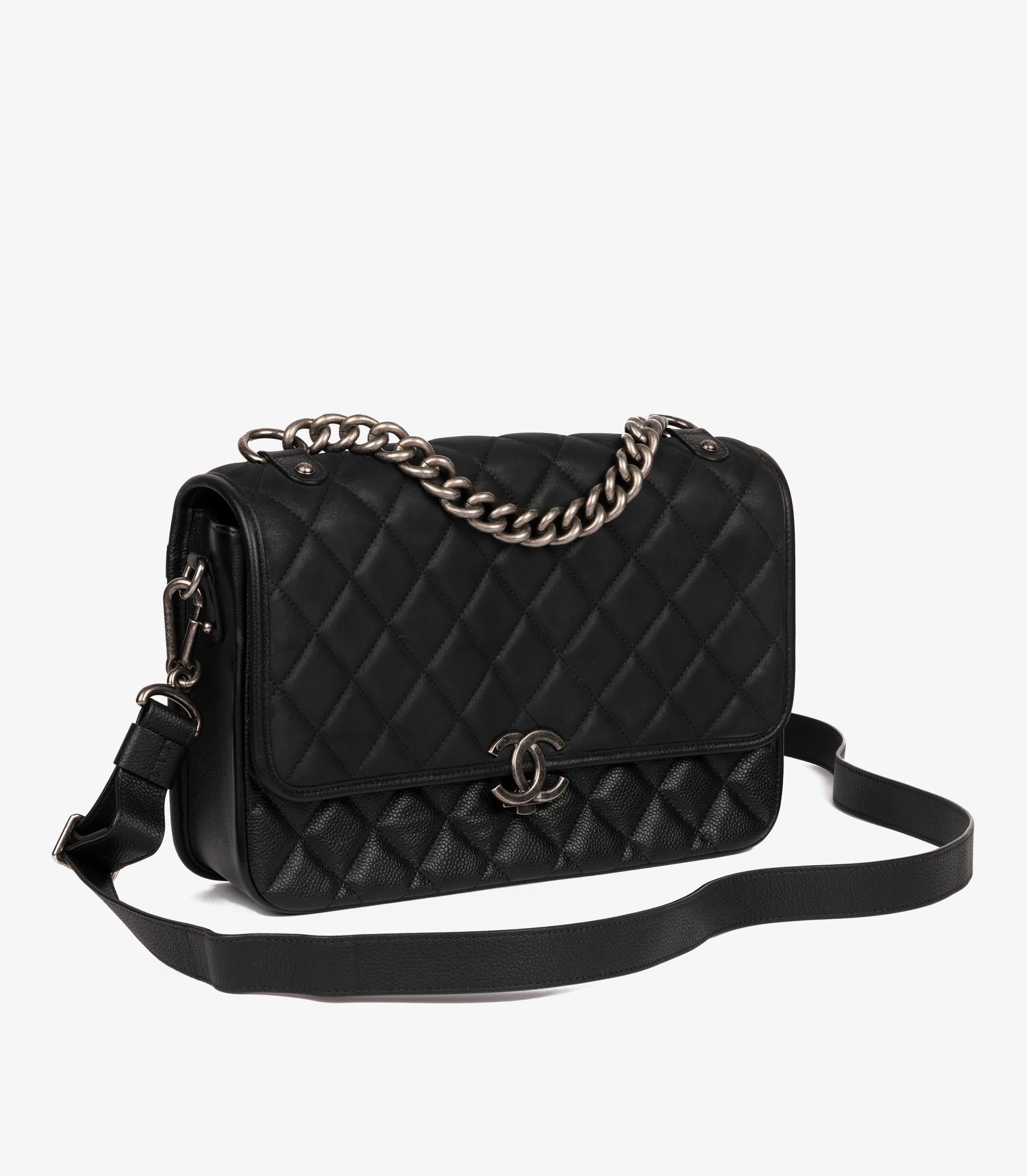 Chanel Black Quilted Caviar Leather & Iridescent Calfskin Daily Carry Messenger For Sale 5