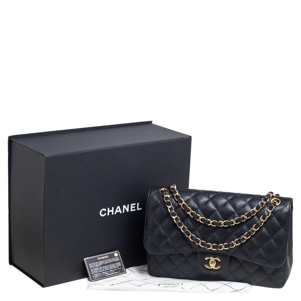 Chanel Black Quilted Caviar Leather Jumbo Classic Double Flap Bag 6