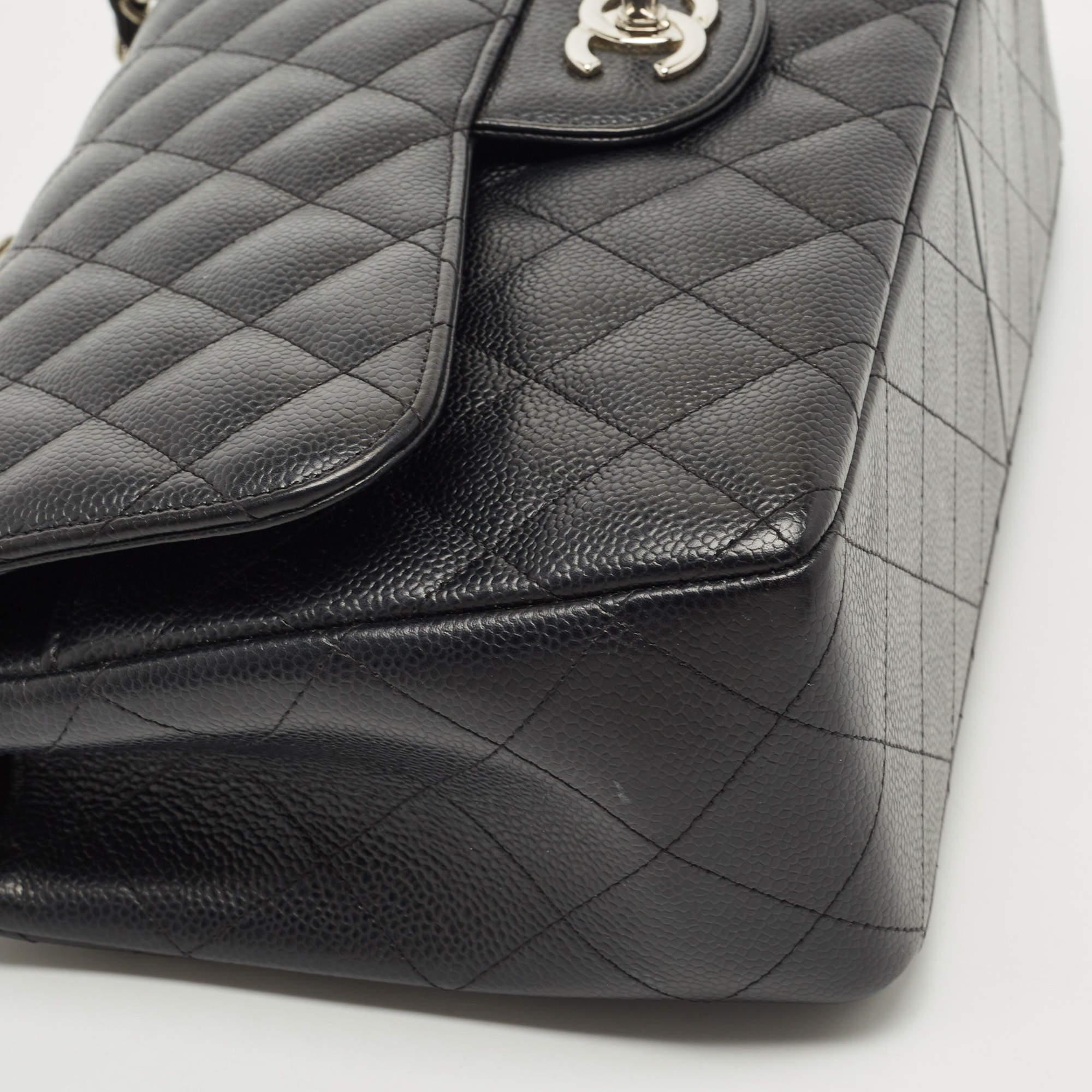 Chanel Black Quilted Caviar Leather Jumbo Classic Double Flap Bag 6