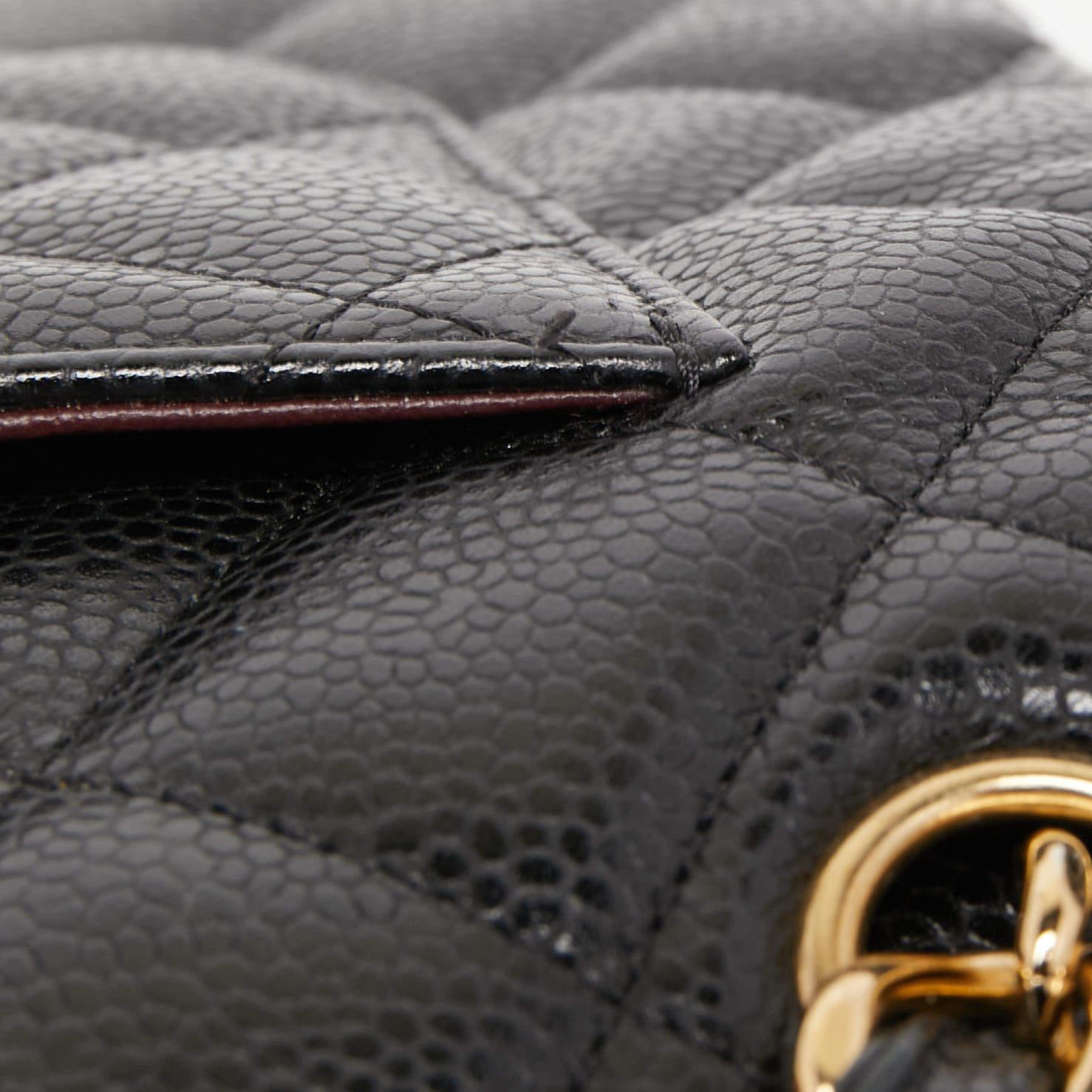 Chanel Black Quilted Caviar Leather Jumbo Classic Double Flap Bag 8