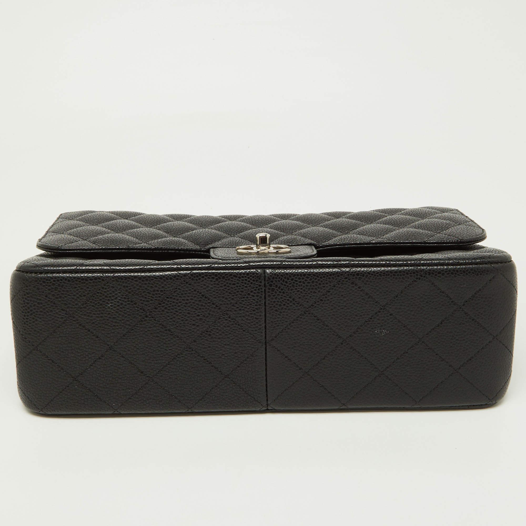 Chanel Black Quilted Caviar Leather Jumbo Classic Double Flap Bag 7