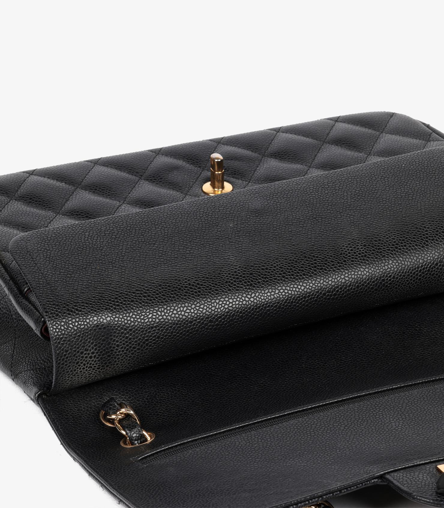 Chanel - Sac à double rabat classique Jumbo en cuir texturé noir matelassé en vente 7