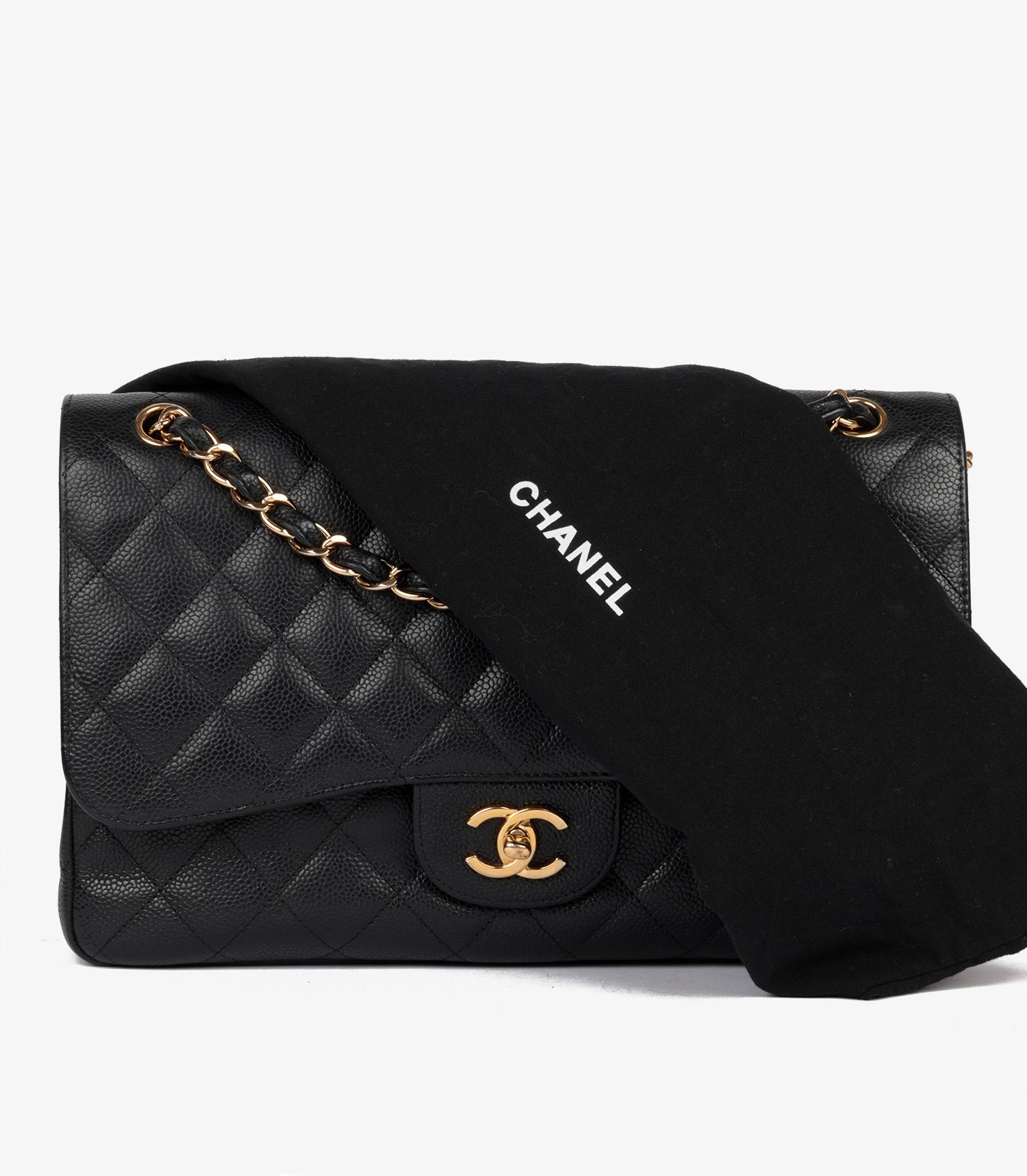 Chanel Black Quilted Caviar Leather Jumbo Classic Double Flap Bag For Sale 7