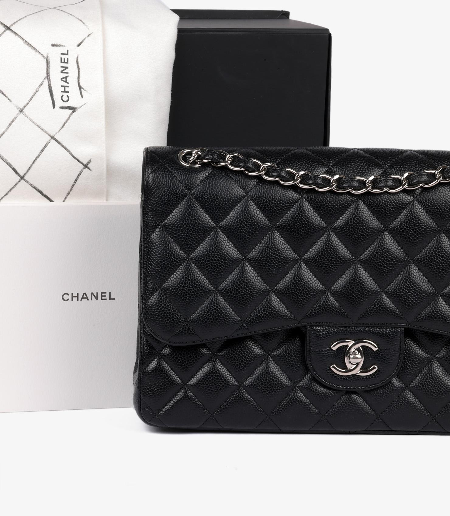 Chanel Black Quilted Caviar Leather Jumbo Classic Double Flap Bag For Sale 7