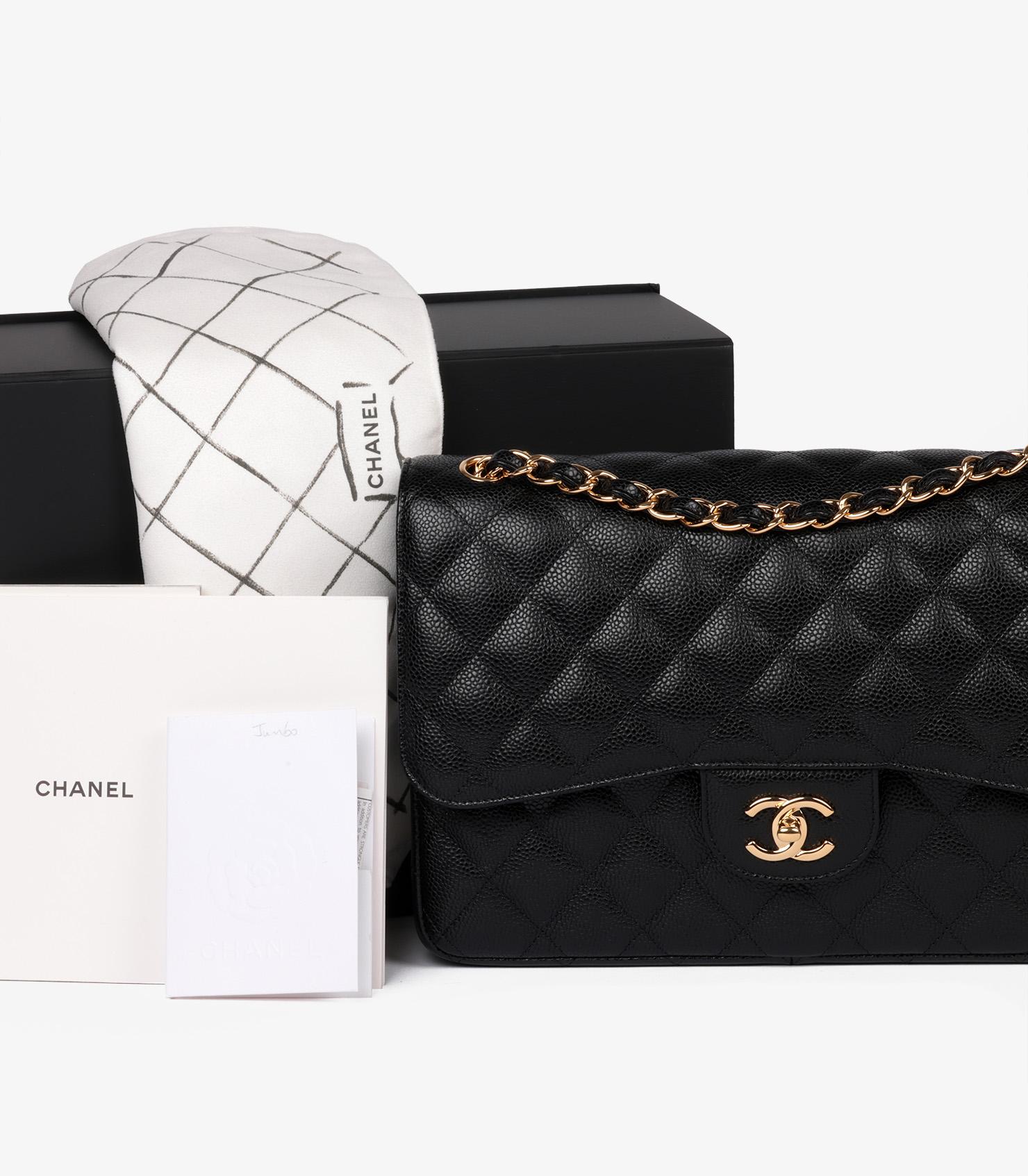 Chanel Black Quilted Caviar Leather Jumbo Classic Double Flap Bag 7
