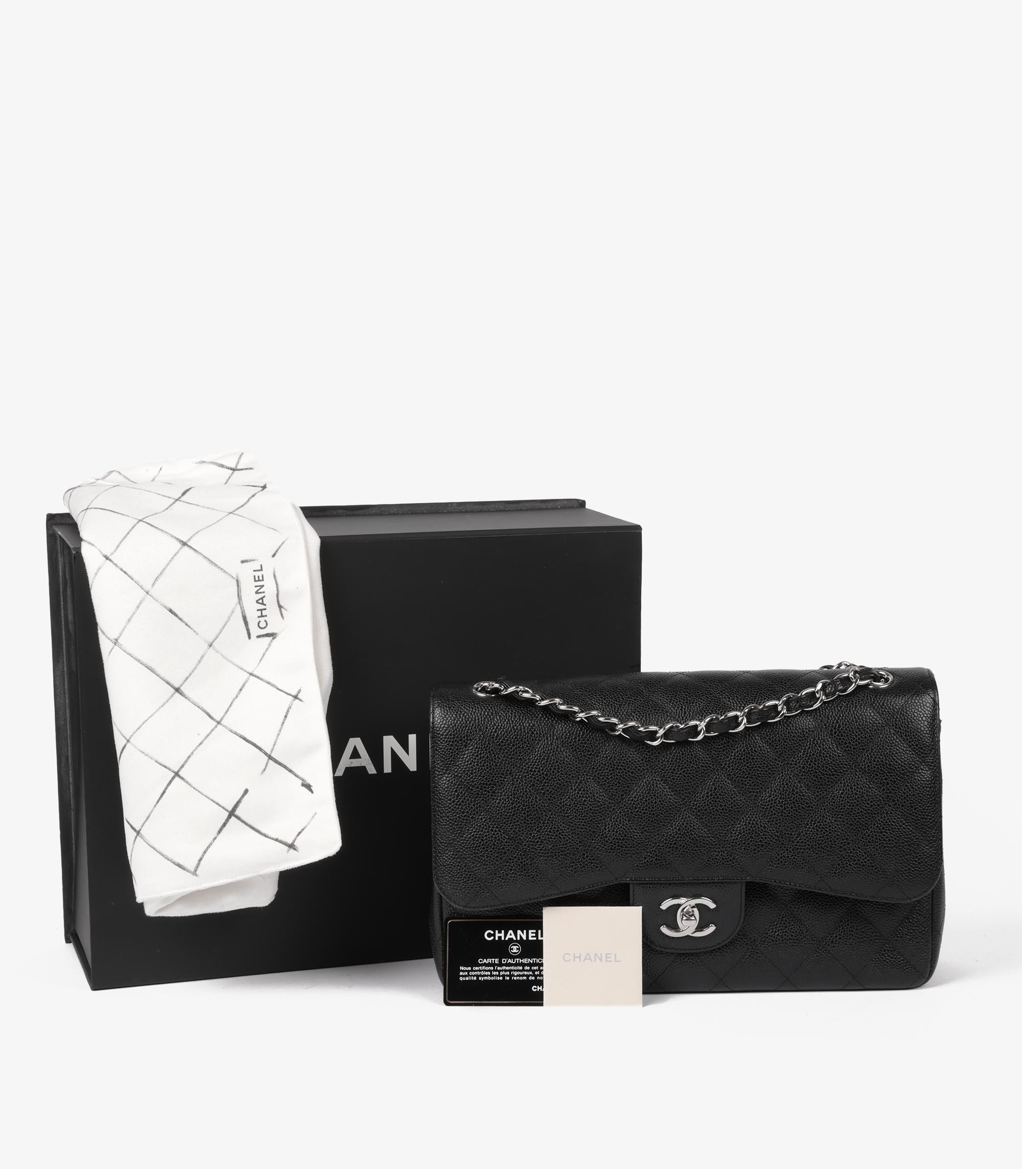 Chanel Negro Acolchado Caviar Piel Bolso Jumbo Classic Doble Solapa 7
