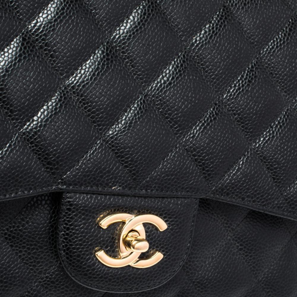 Chanel Black Quilted Caviar Leather Jumbo Classic Double Flap Bag 9