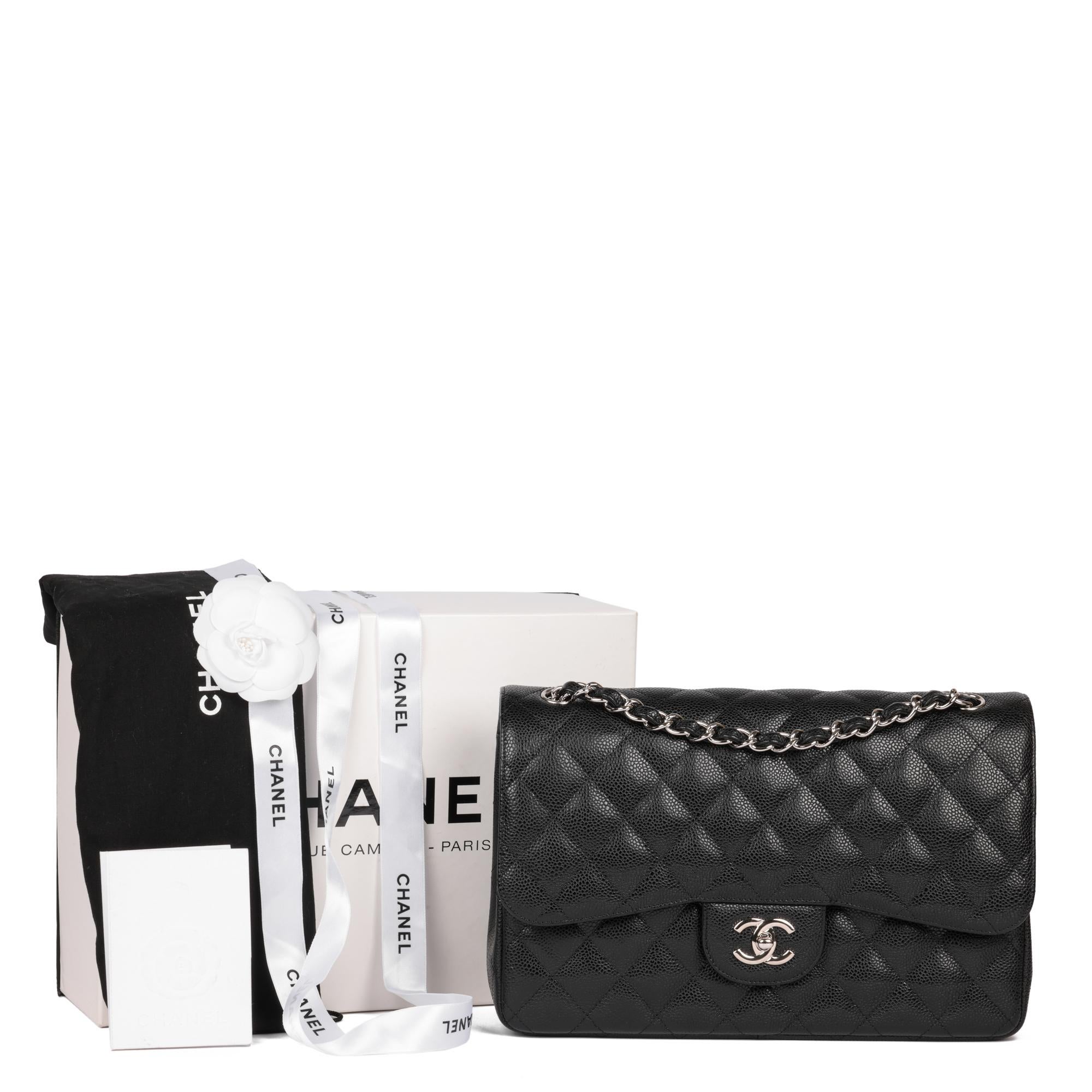 CHANEL Bolso Jumbo Clásico Negro Acolchado Piel Caviar Doble Solapa 9