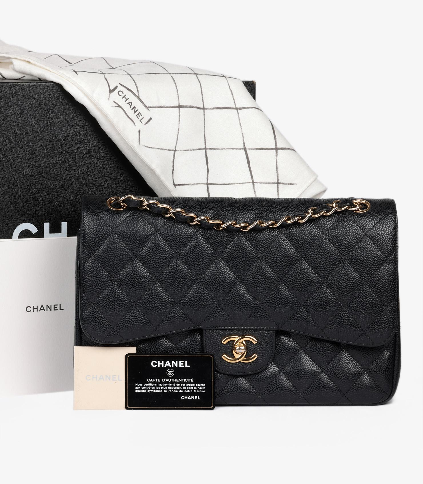 Chanel Black Quilted Caviar Leather Jumbo Classic Double Flap Bag For Sale 9