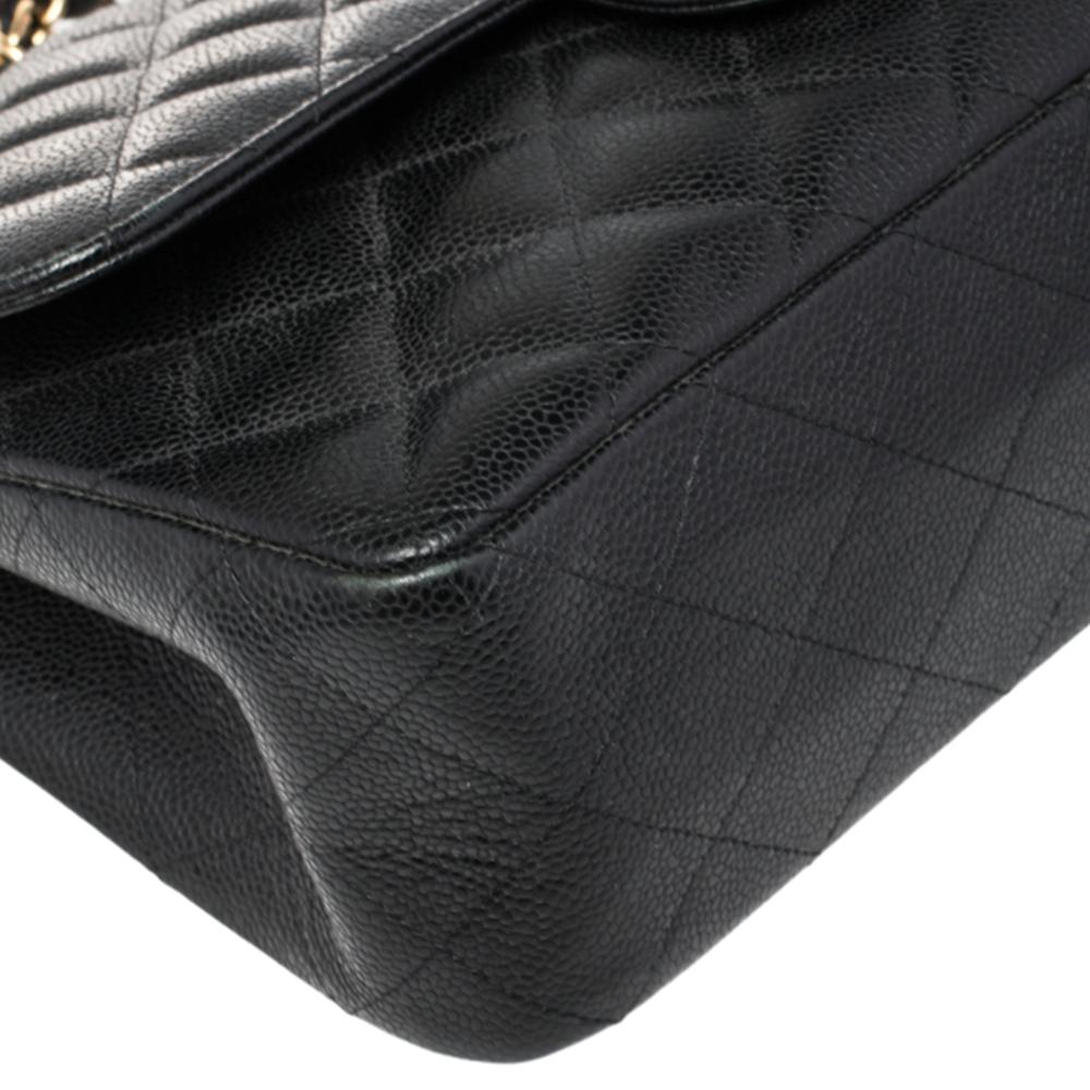 Chanel Black Quilted Caviar Leather Jumbo Classic Double Flap Bag 10