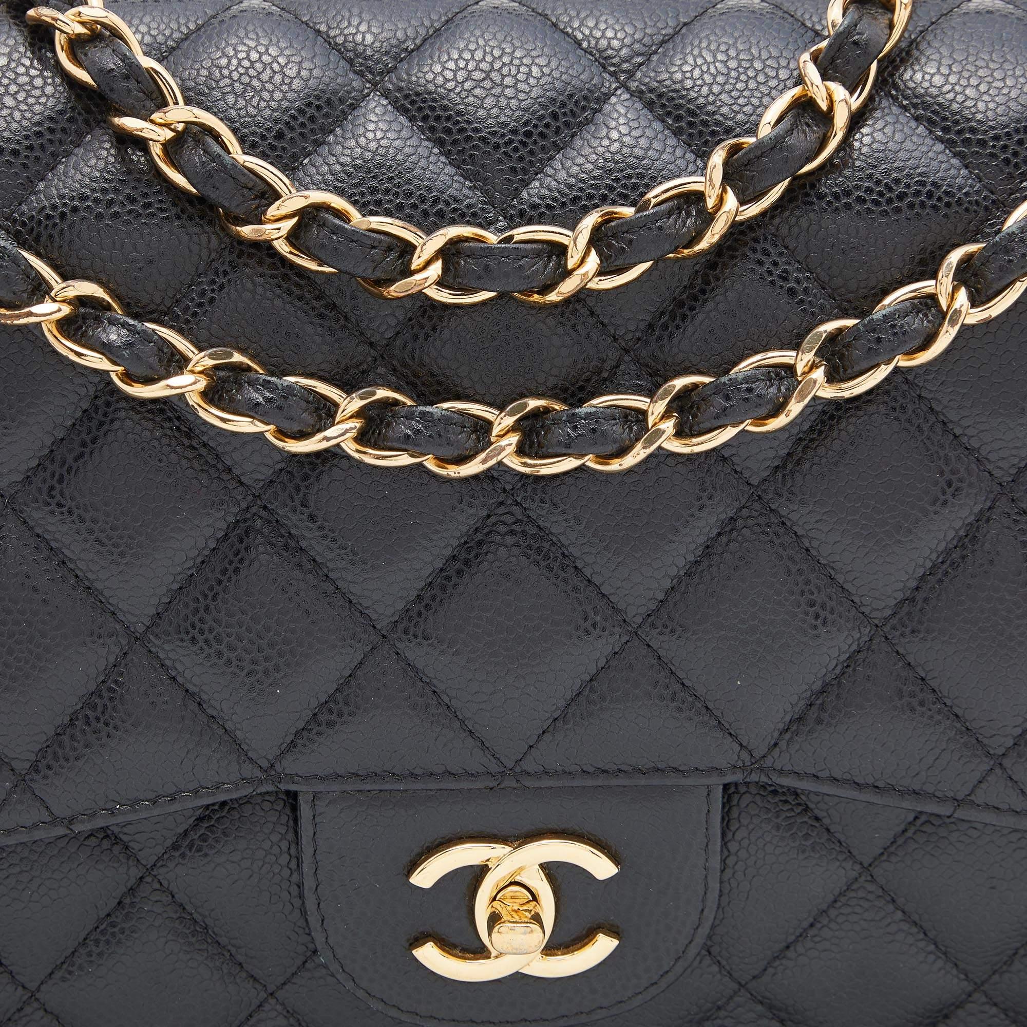 Chanel Black Quilted Caviar Leather Jumbo Classic Double Flap Bag 10