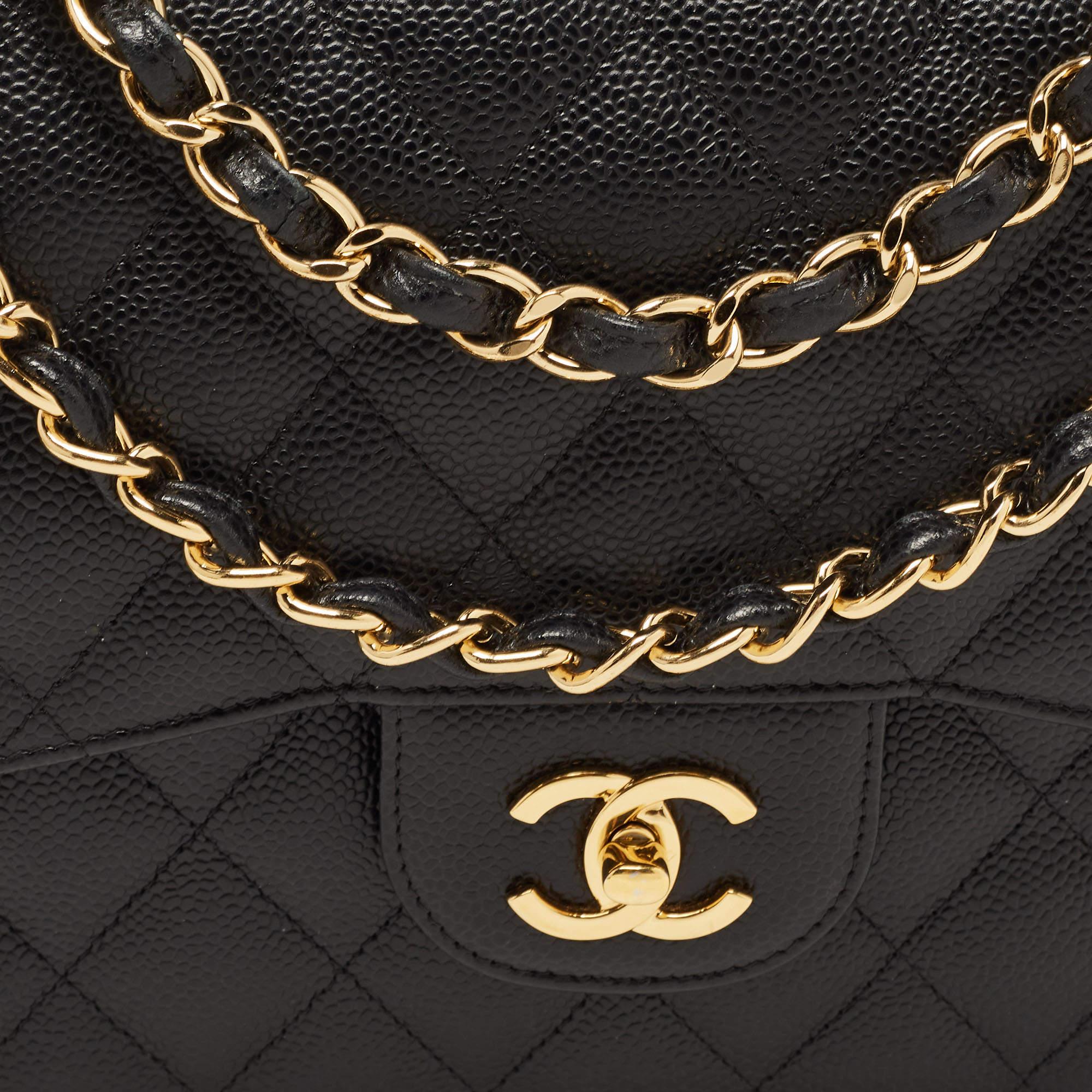 Chanel Black Quilted Caviar Leather Jumbo Classic Double Flap Bag 11