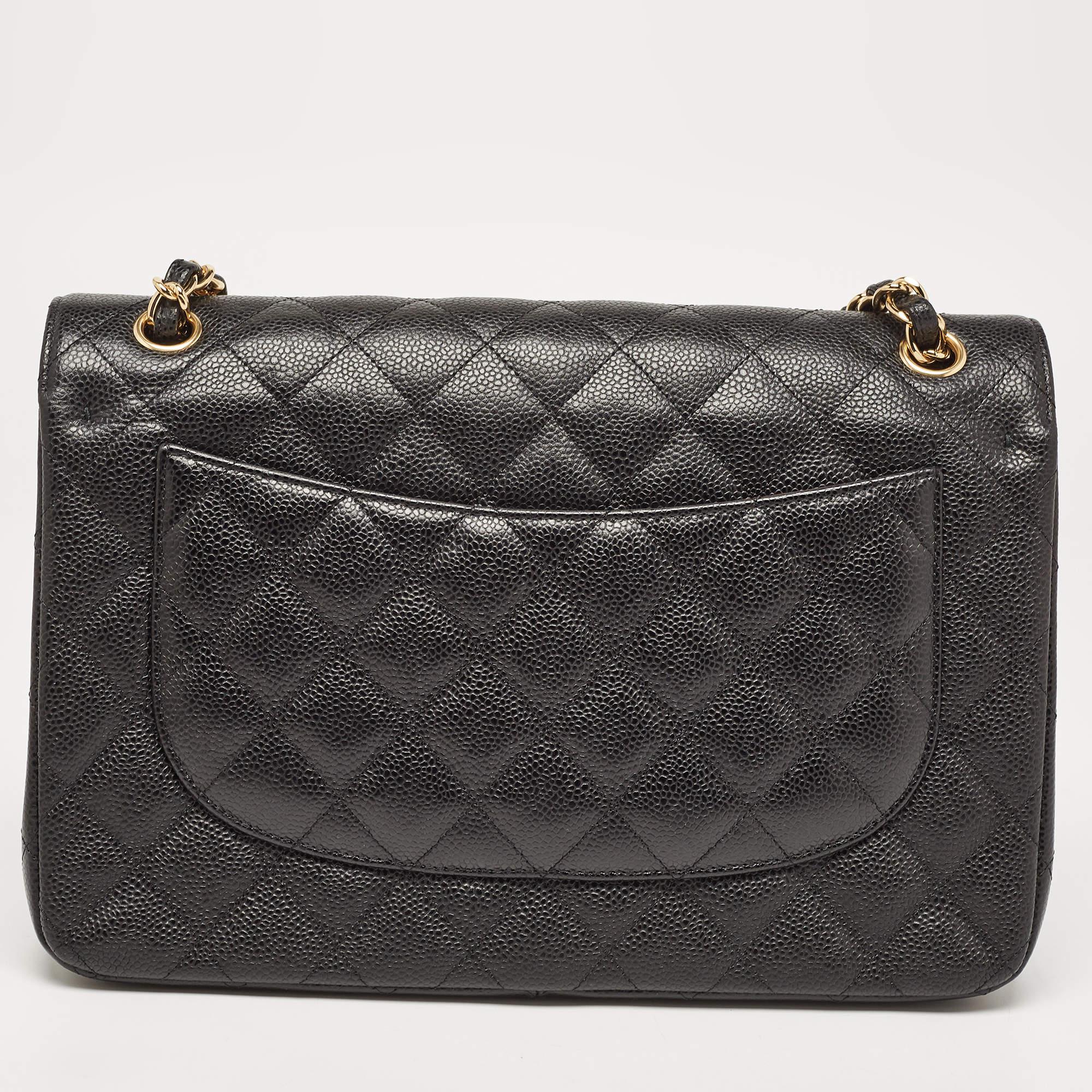 Chanel Black Quilted Caviar Leather Jumbo Classic Double Flap Bag 11