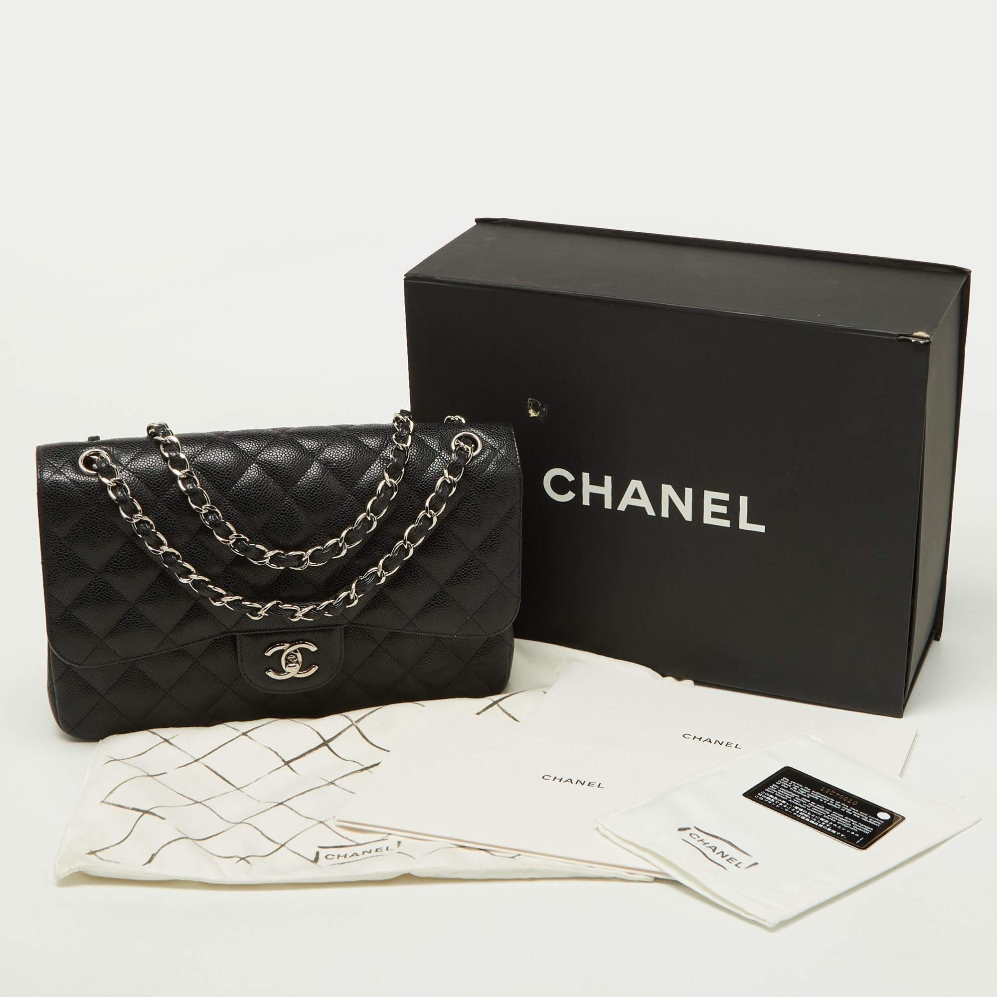 Chanel Black Quilted Caviar Leather Jumbo Classic Double Flap Bag 13