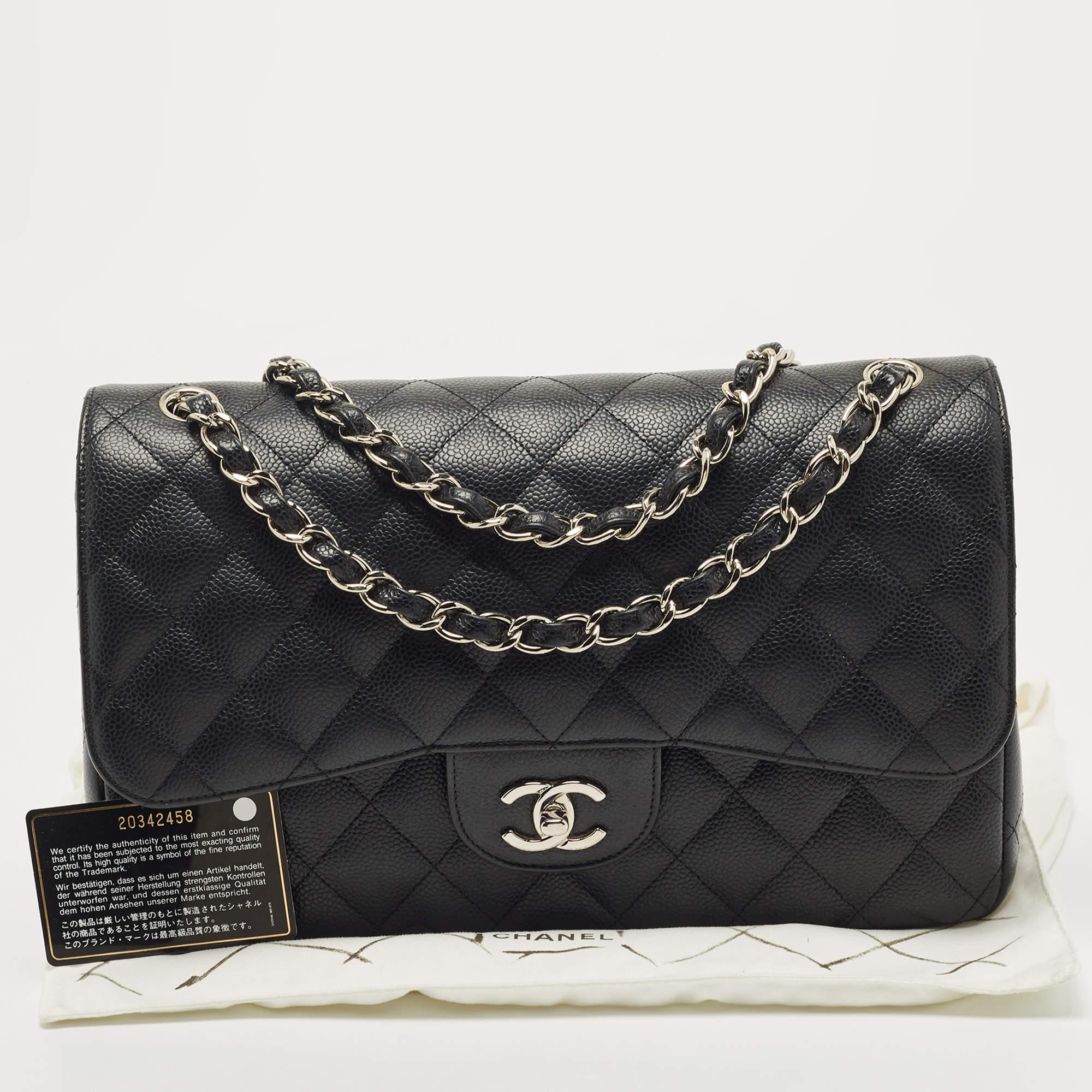 Chanel Black Quilted Caviar Leather Jumbo Classic Double Flap Bag 14
