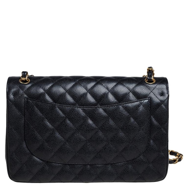 Chanel Black Quilted Caviar Leather Jumbo Classic Double Flap Bag For ...