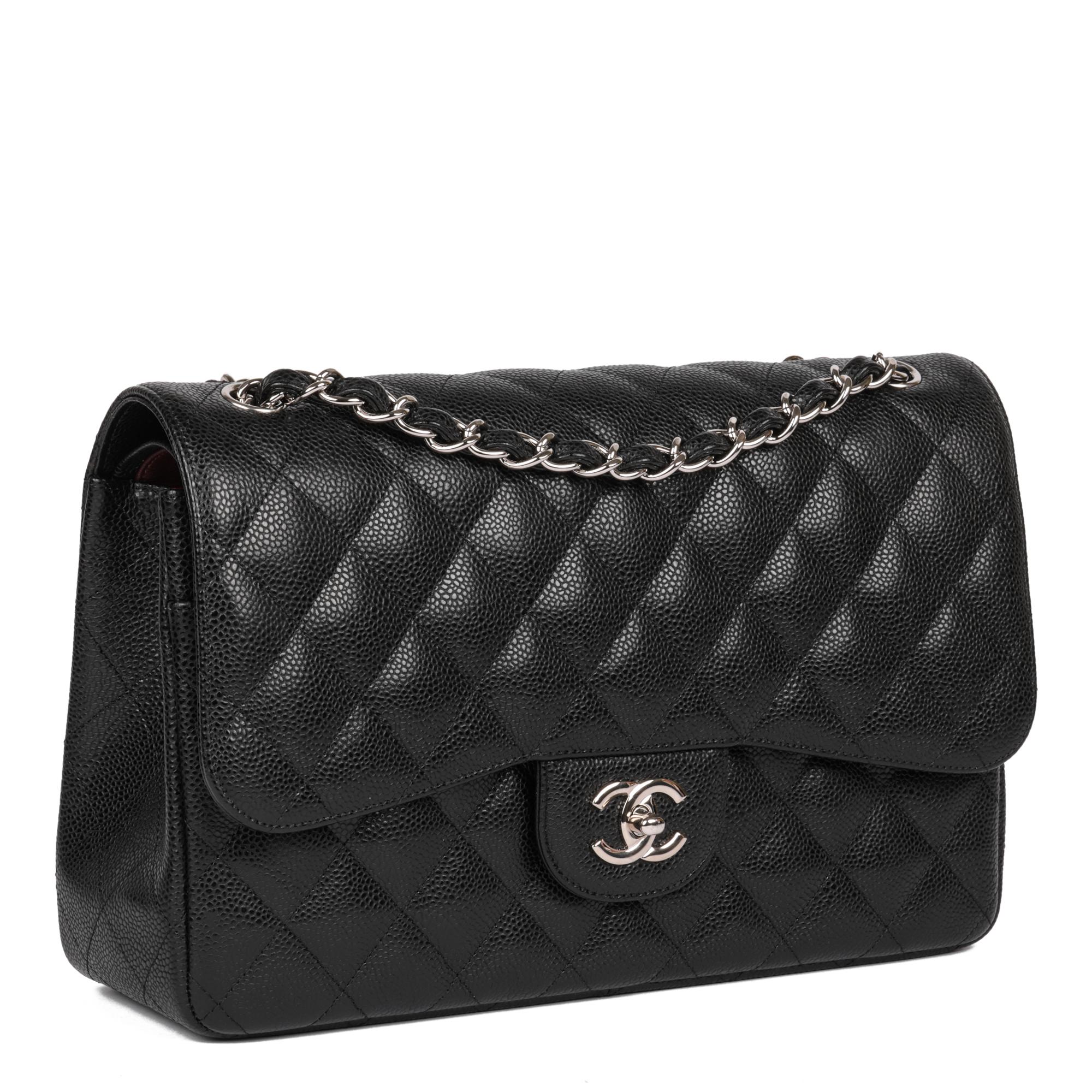 CHANEL
Black Quilted Caviar Leather Jumbo Classic Double Flap Bag 

Xupes Reference: HB5164
Serial Number: 14938533
Age (Circa): 2012
Accompanied By: Chanel Dust Bag, Box, Authenticity Card, Chanel Receipt, Ribbon
Authenticity Details: Authenticity