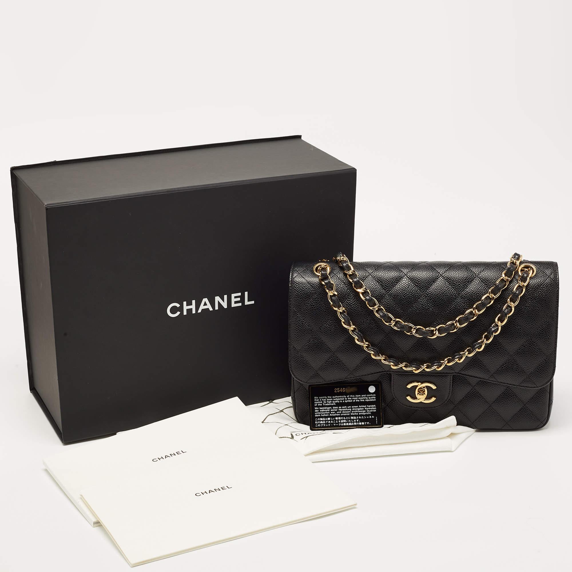 Chanel Black Quilted Caviar Leather Jumbo Classic Double Flap Bag 16