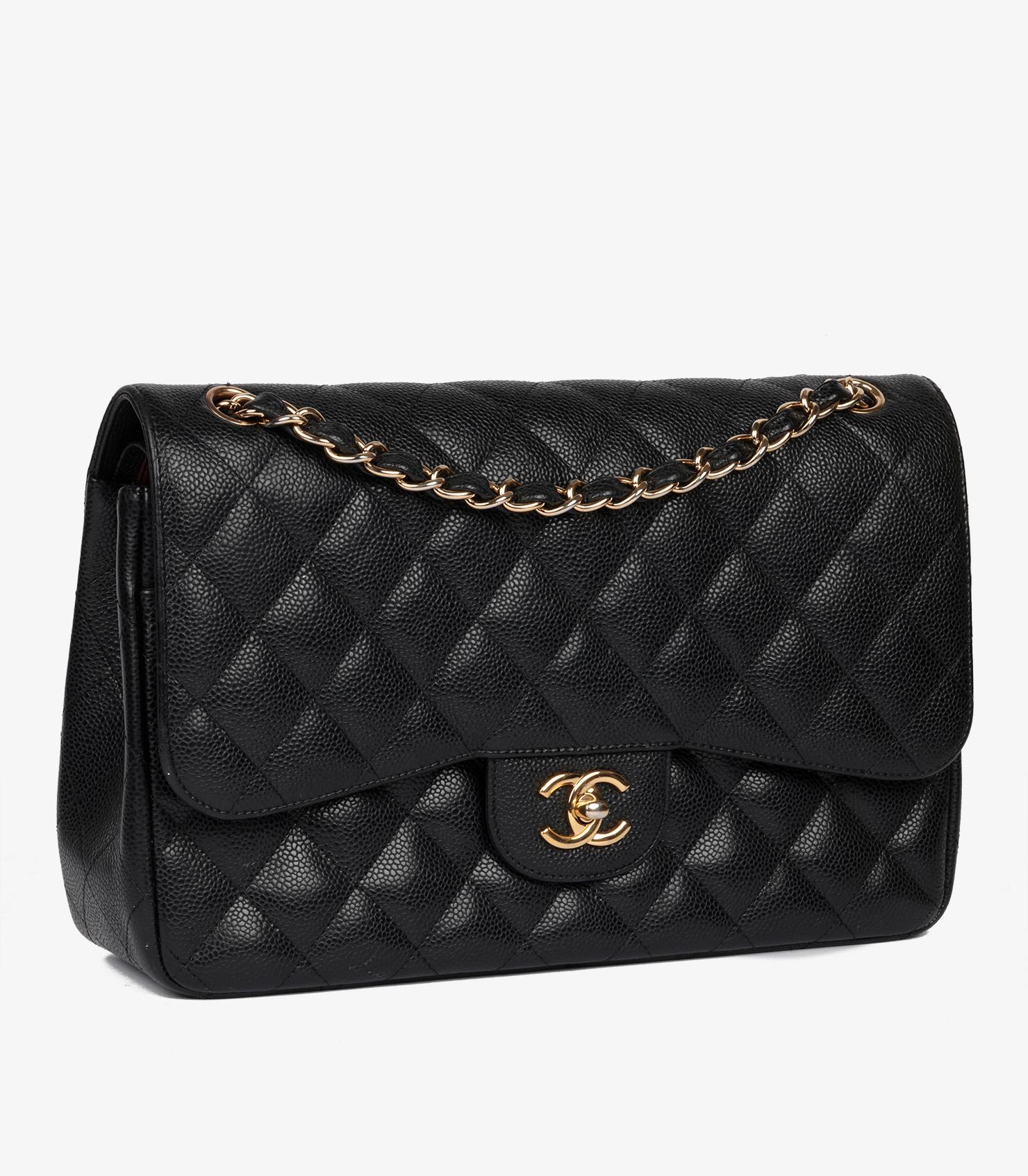 Chanel Black Quilted Caviar Leather Jumbo Classic Double Flap Bag In Excellent Condition For Sale In Bishop's Stortford, Hertfordshire