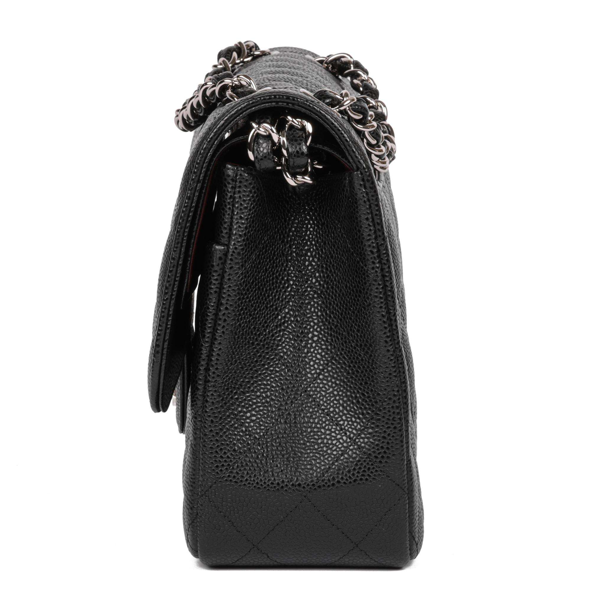 De las mujeres CHANEL Bolso Jumbo Clásico Negro Acolchado Piel Caviar Doble Solapa