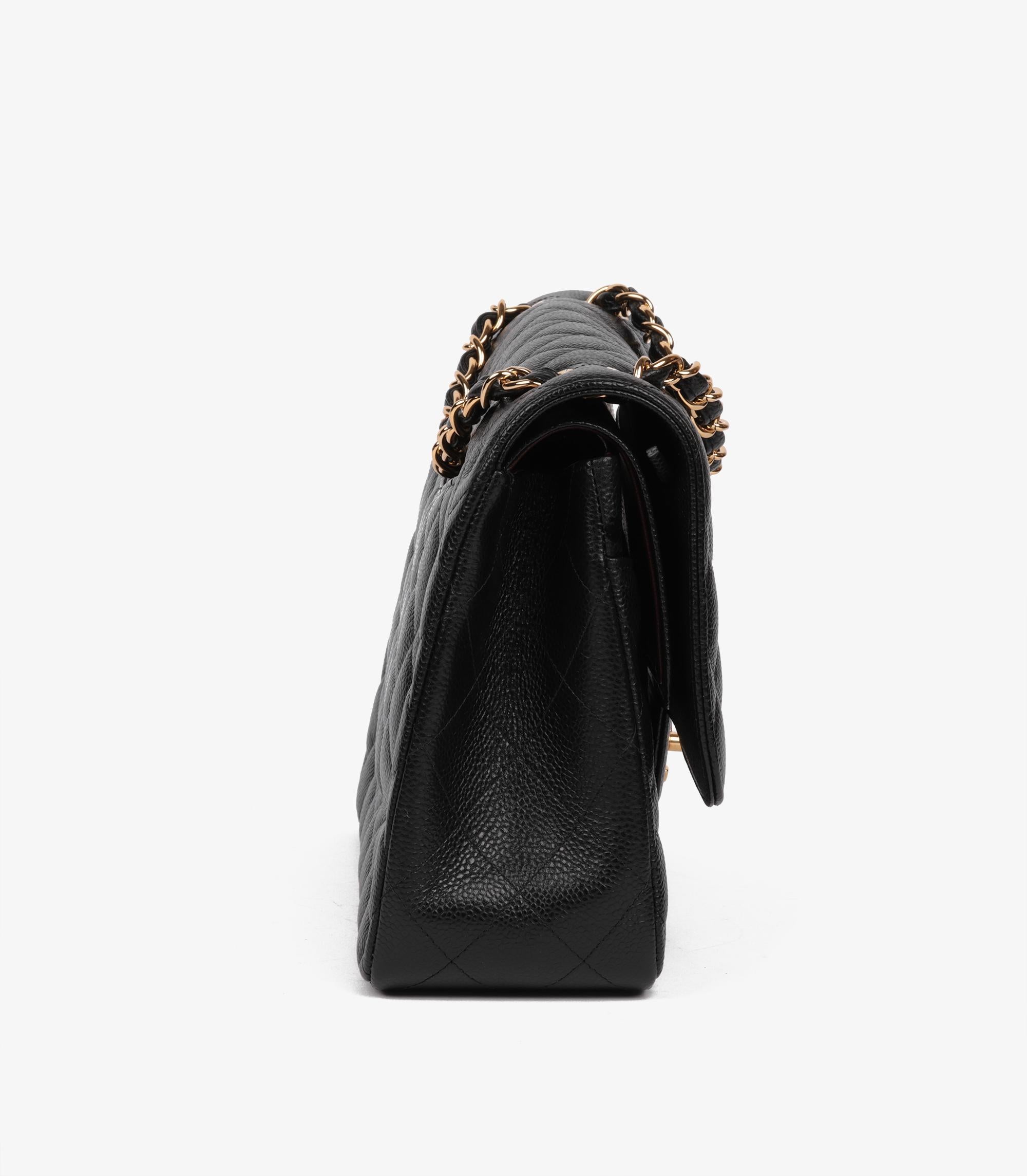 Chanel - Sac à double rabat classique Jumbo en cuir texturé noir matelassé Pour femmes en vente