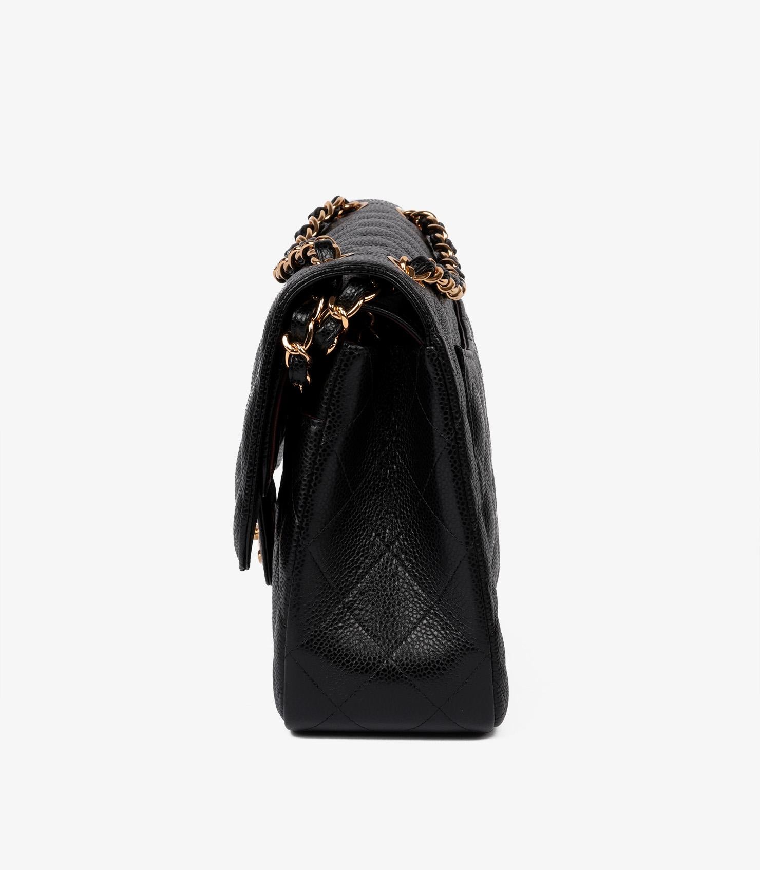 Women's or Men's Chanel Black Quilted Caviar Leather Jumbo Classic Double Flap Bag