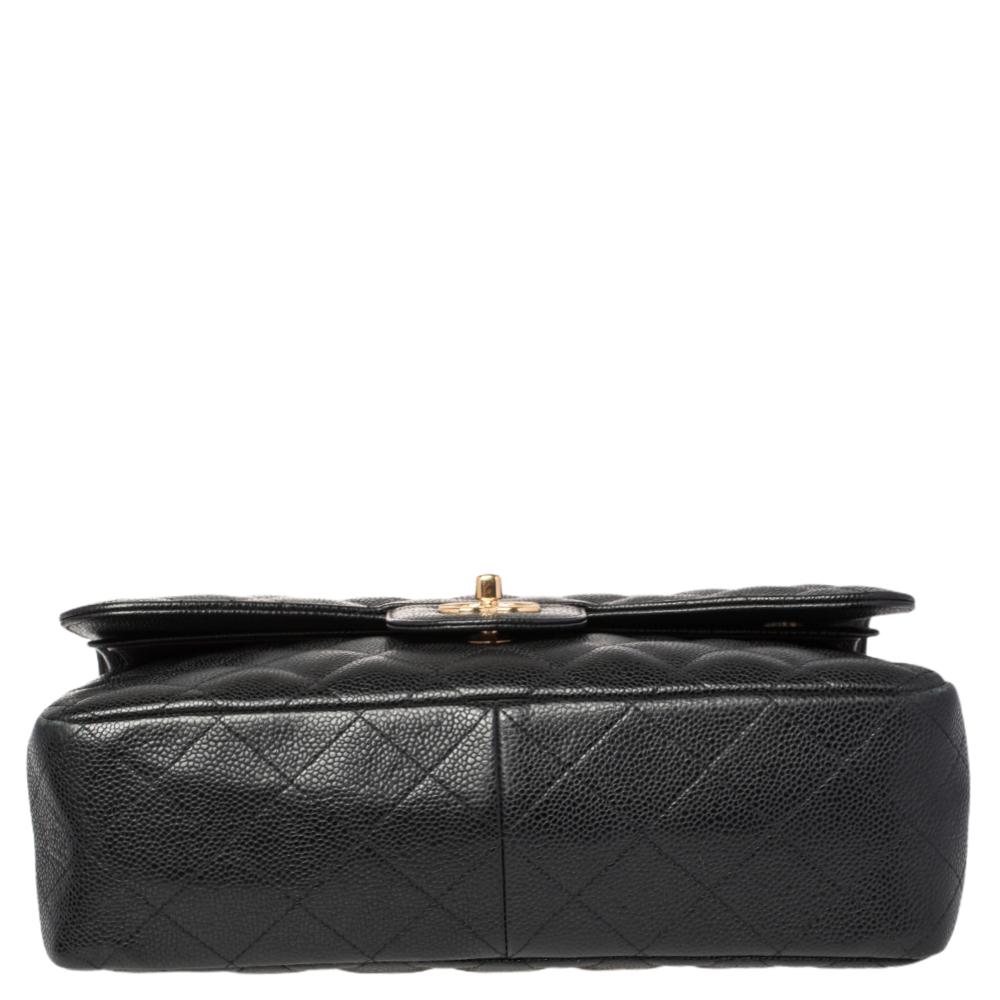 Chanel Black Quilted Caviar Leather Jumbo Classic Double Flap Bag 1