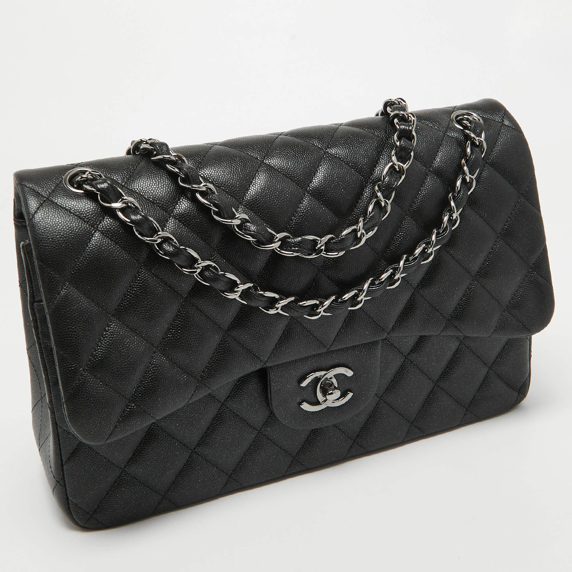 Chanel Black Quilted Caviar Leather Jumbo Classic Double Flap Bag 1