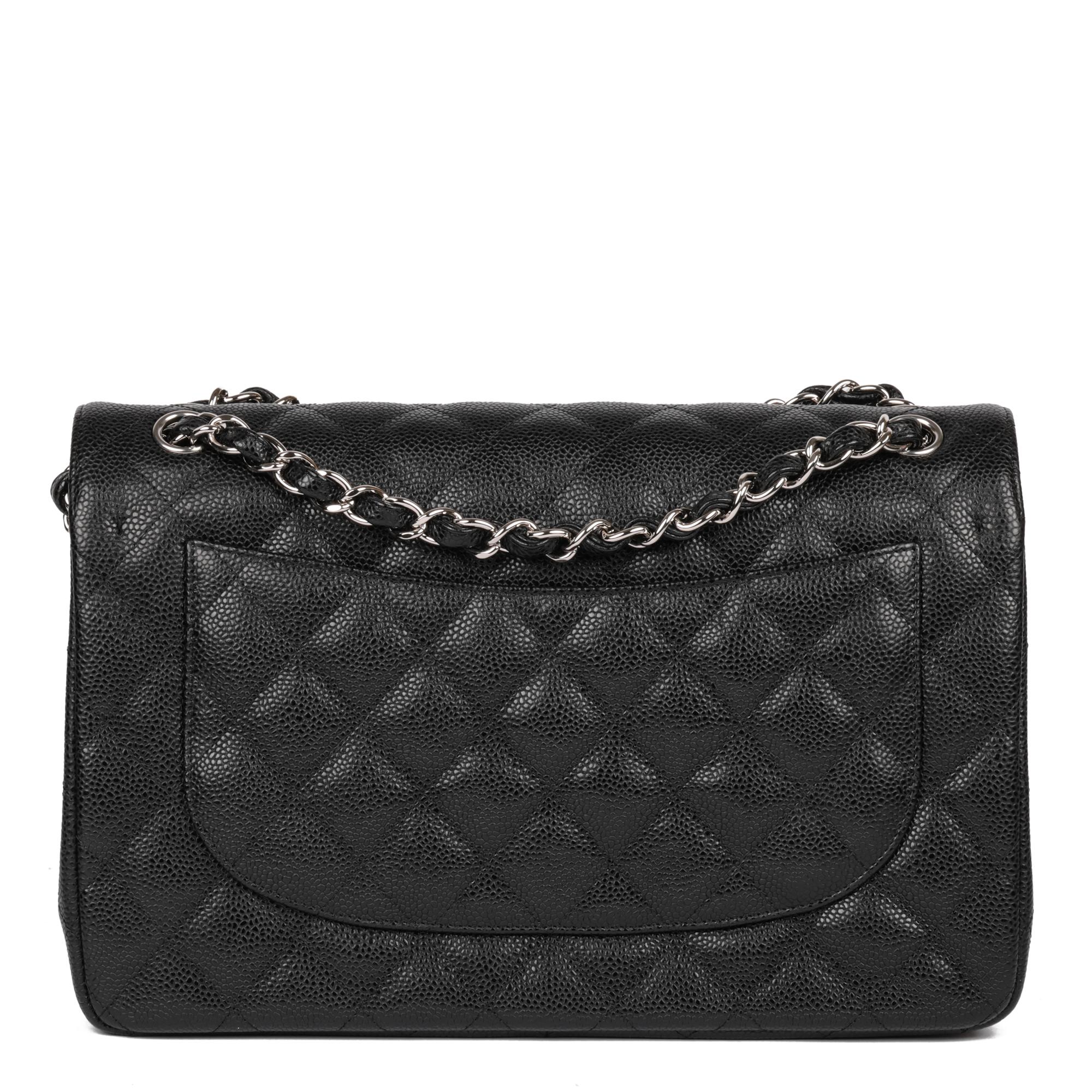 CHANEL Black Quilted Caviar Leather Jumbo Classic Double Flap Bag  1