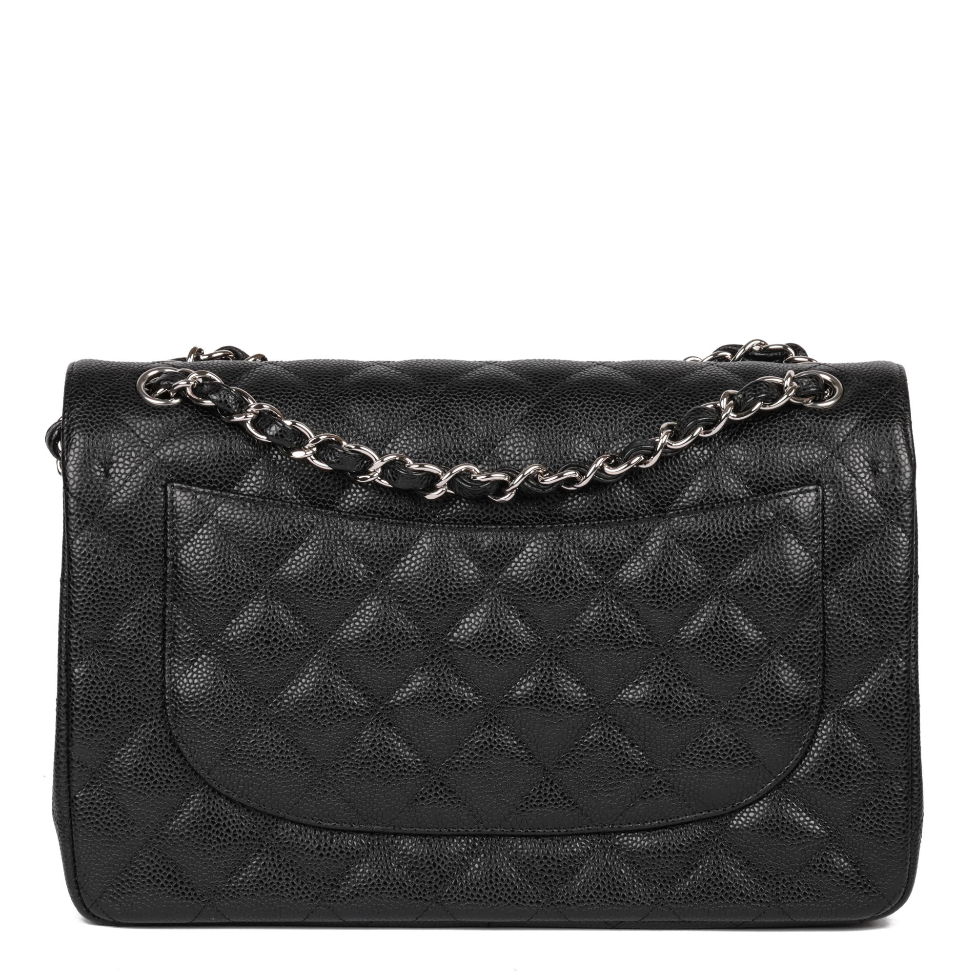 CHANEL Bolso Jumbo Clásico Negro Acolchado Piel Caviar Doble Solapa 1