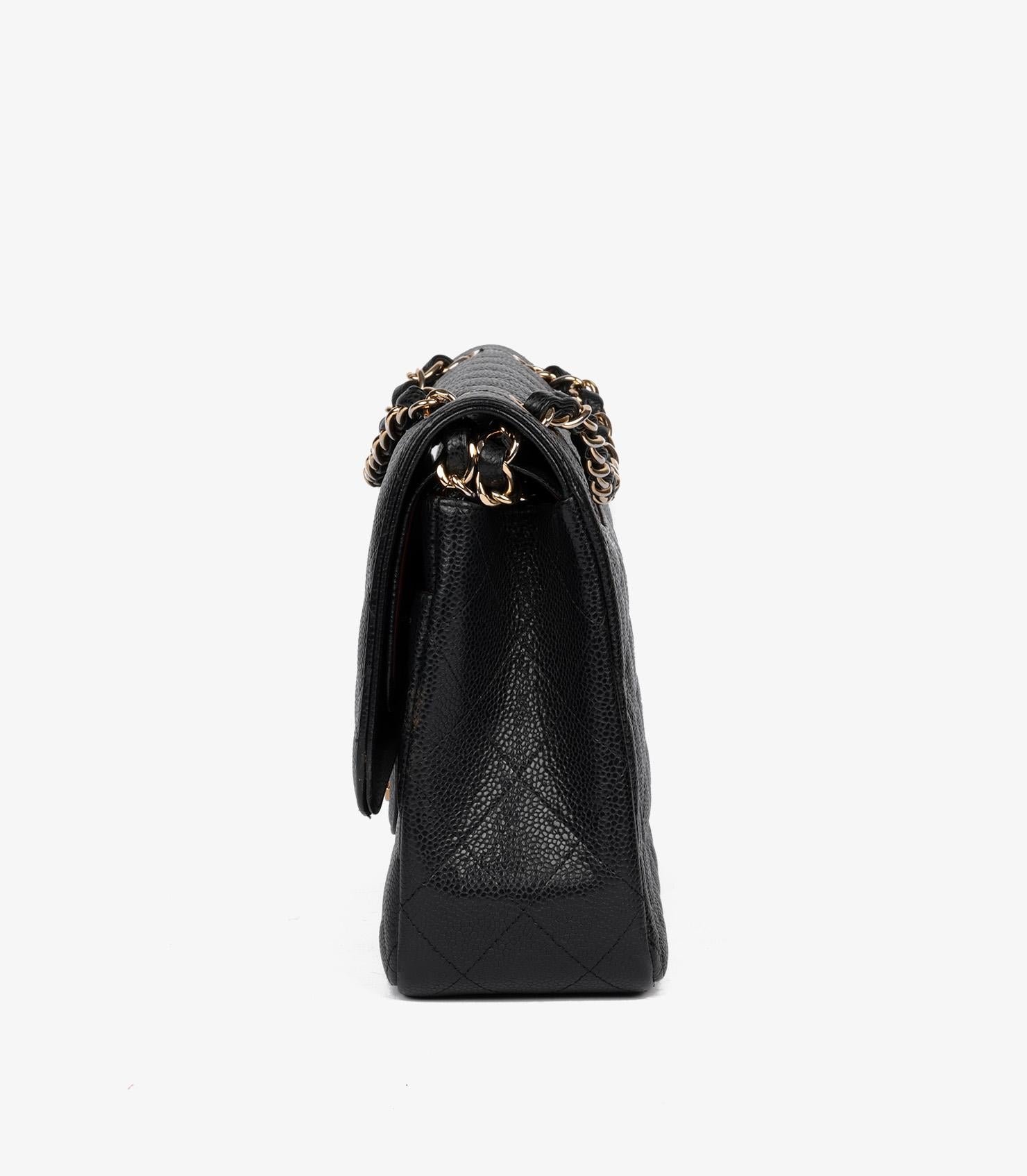 Chanel - Sac à double rabat classique Jumbo en cuir texturé noir matelassé en vente 1