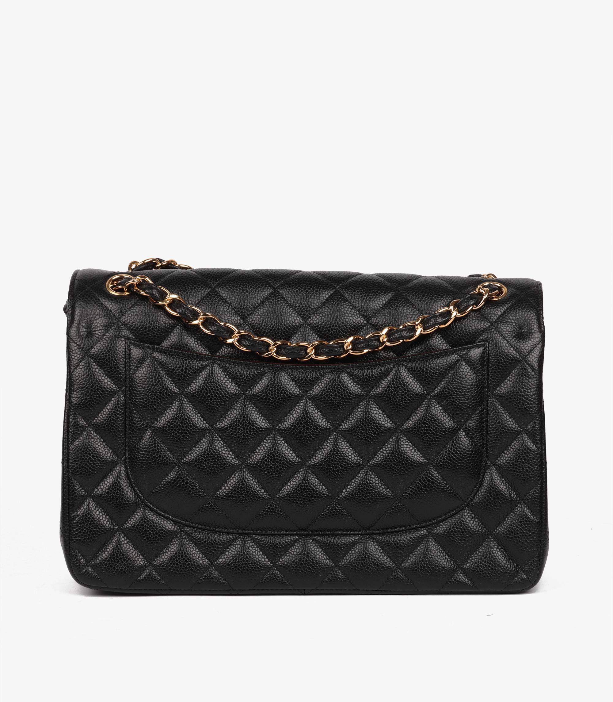 Chanel Black Quilted Caviar Leather Jumbo Classic Double Flap Bag For Sale 1