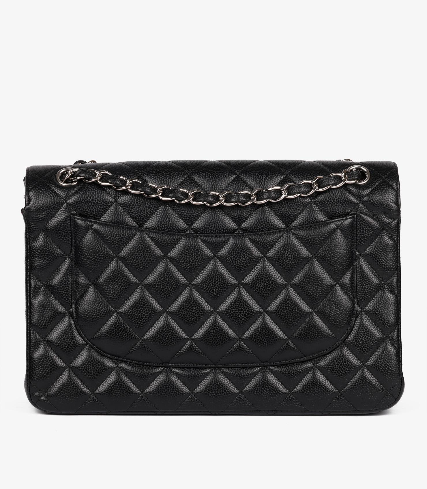 Chanel Black Quilted Caviar Leather Jumbo Classic Double Flap Bag For Sale 1