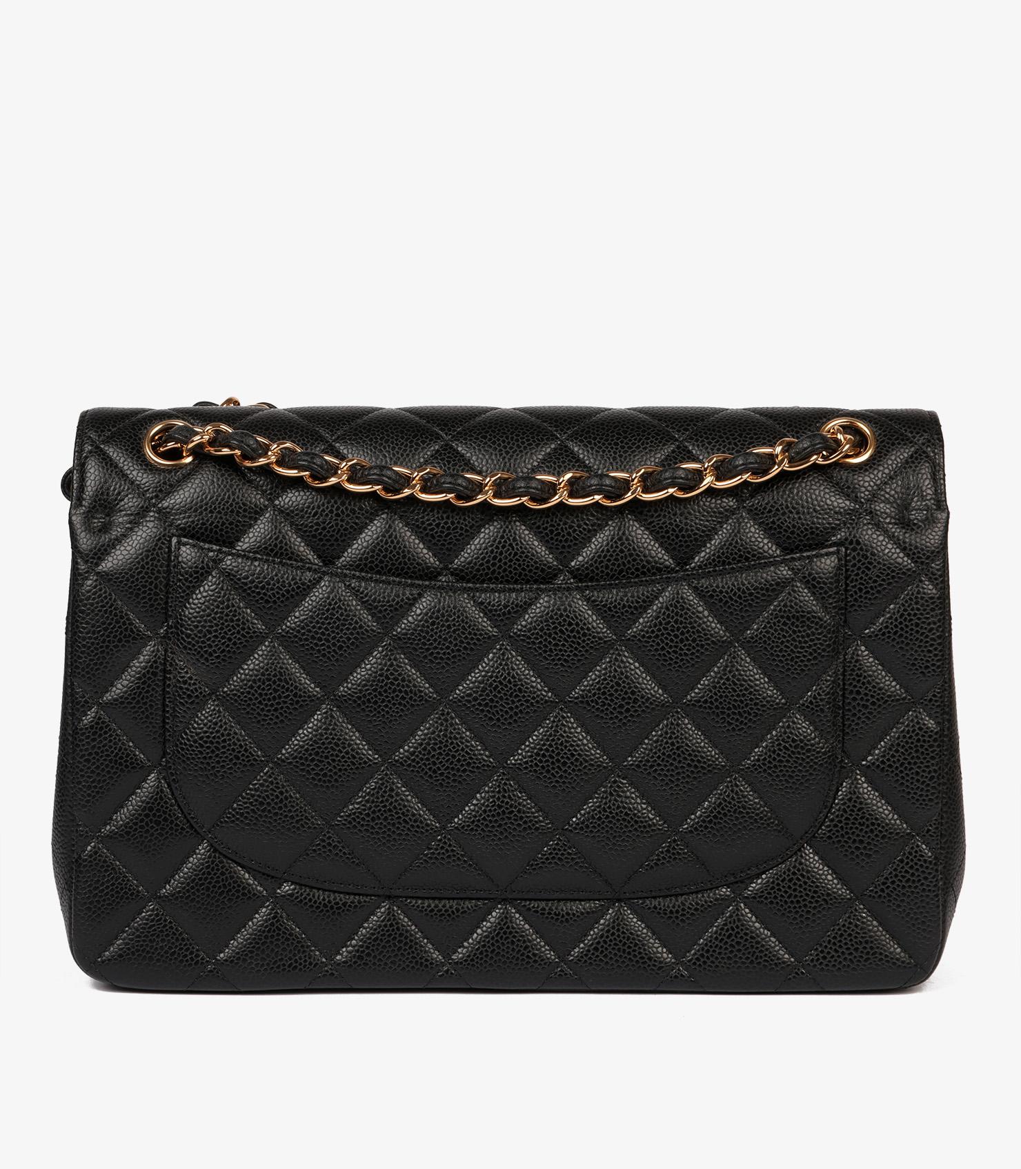 Chanel - Sac à double rabat classique Jumbo en cuir texturé noir matelassé Unisexe en vente
